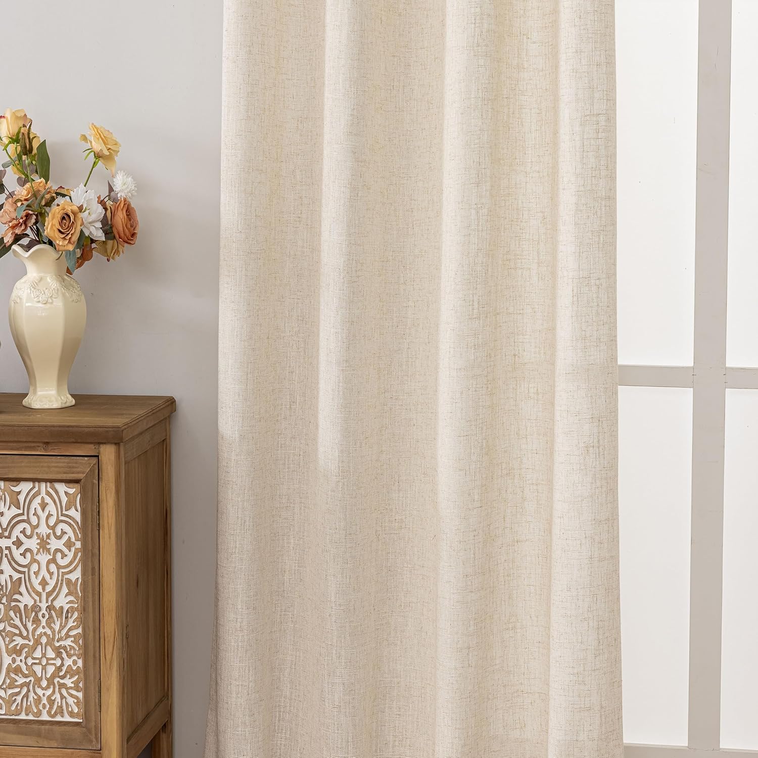 Natural Linen Textured Semi Sheer Curtains 108 Inches Long, Light Filtering for Living Room Bedroom Farmhouse, Long Drapes Window Curtain With Grommet, 2 Panels