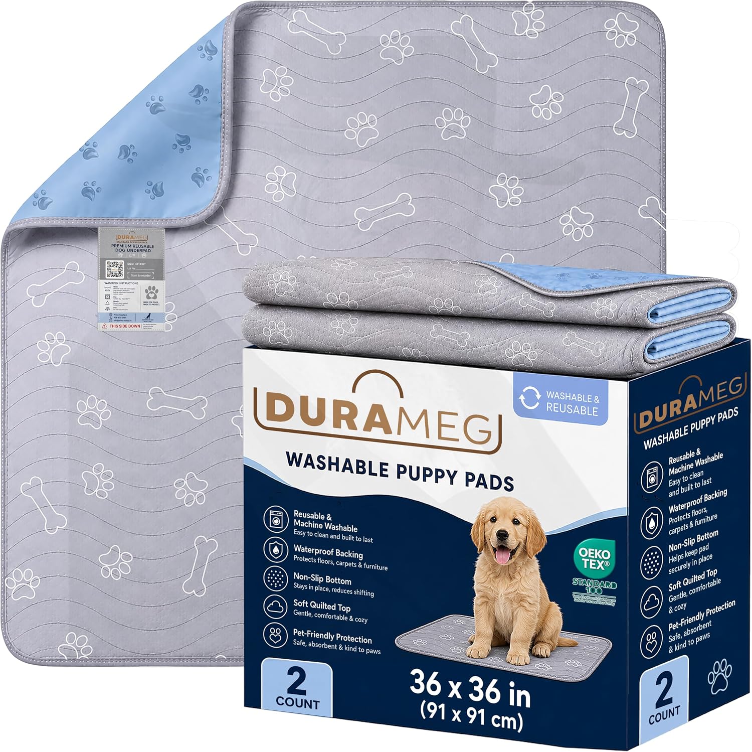 Washable Puppy Pads 36x36, 2 Pack Reusable Dog Pee Pads Pet Training Pads