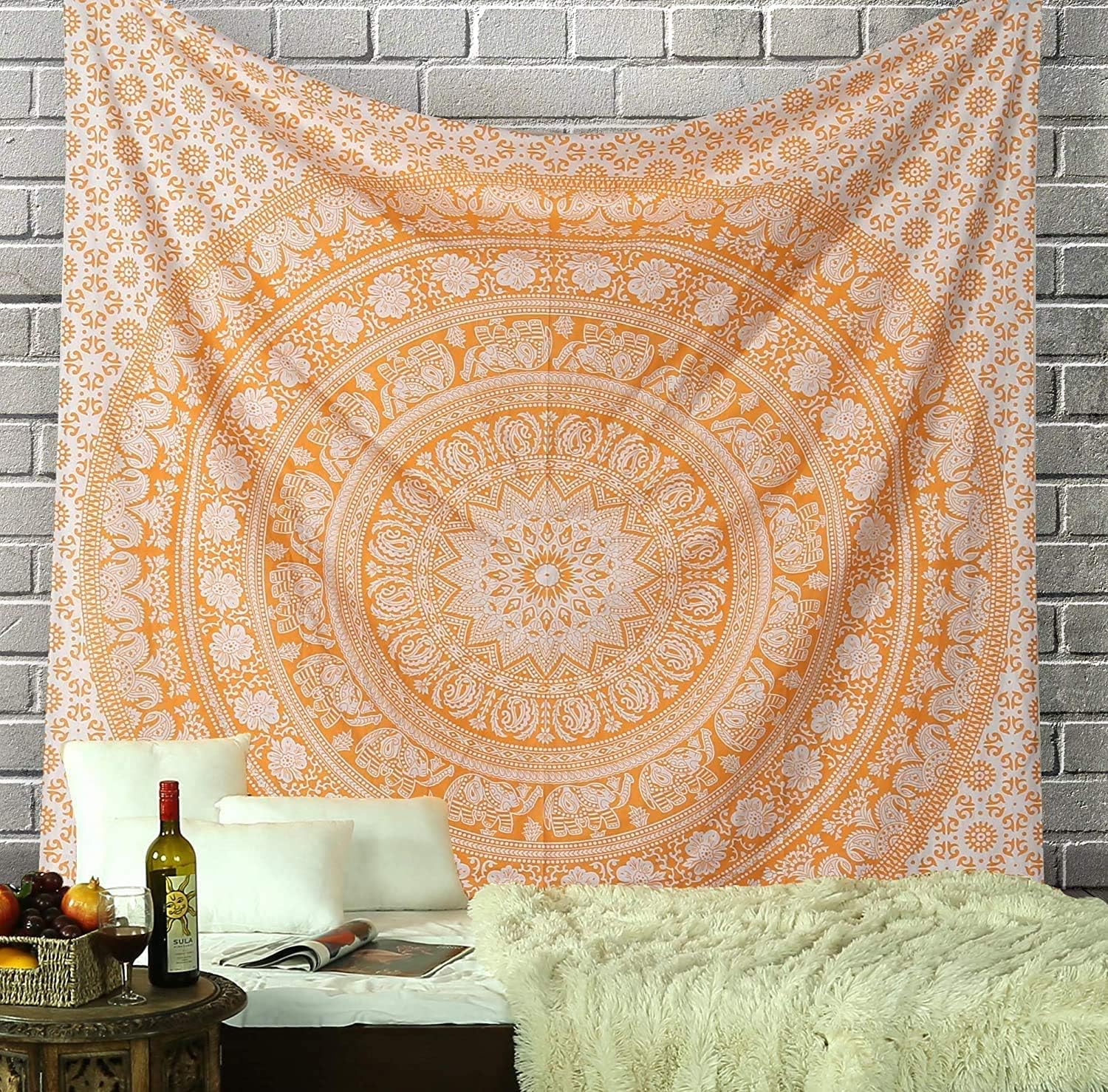 RAJRANG Large King Size Tapestry - Pure Cotton Hippie Tapestries Wall Decor Big Elephant Decorative Boho Room Decoration - Black and White - 90x108 Inches