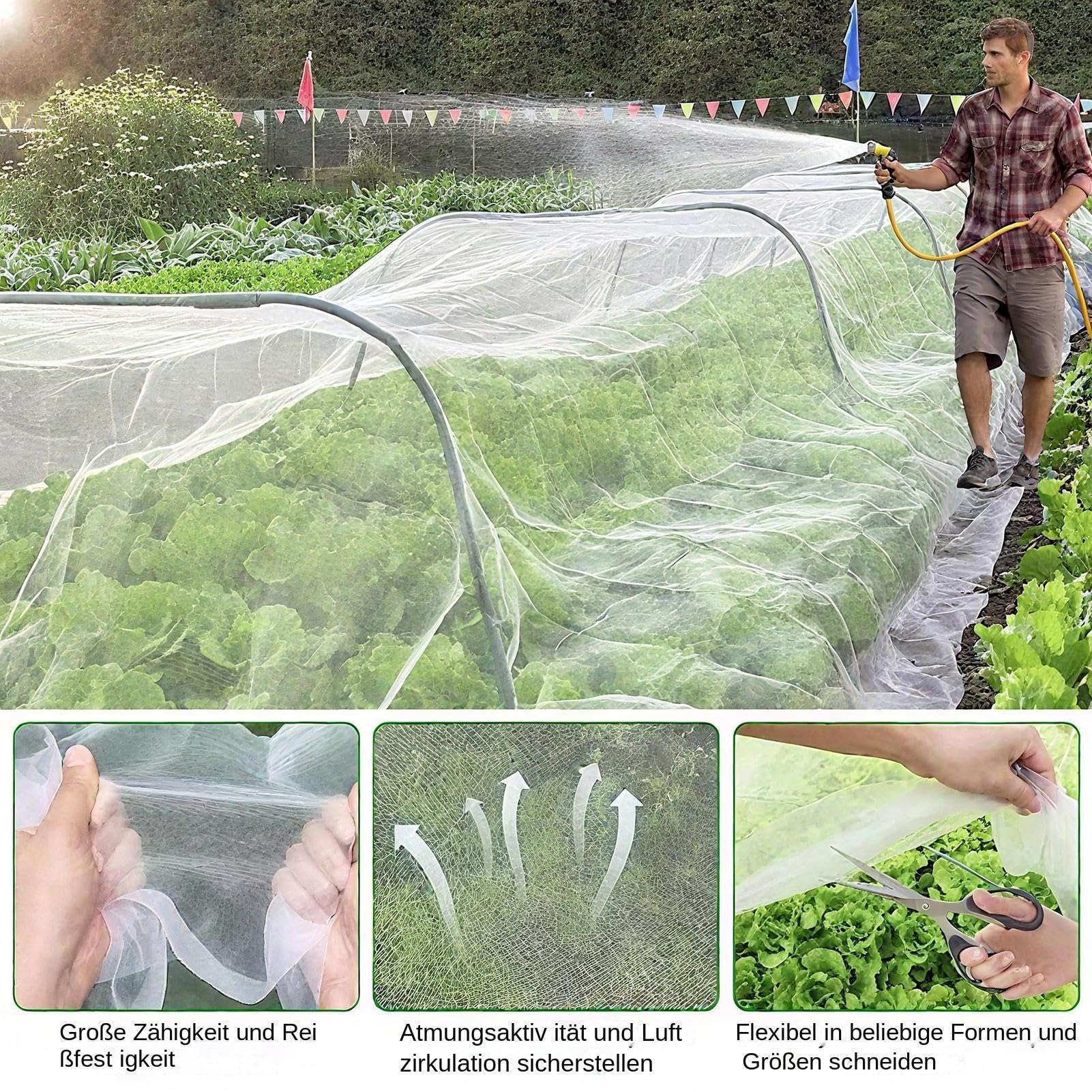 Rete di protezione per piante, 10 x 33 piedi, set di protezione solare e paletti, protezione dagli insetti, rete di protezione per piante, robusto sistema di copertura in rete con clip, pali per la