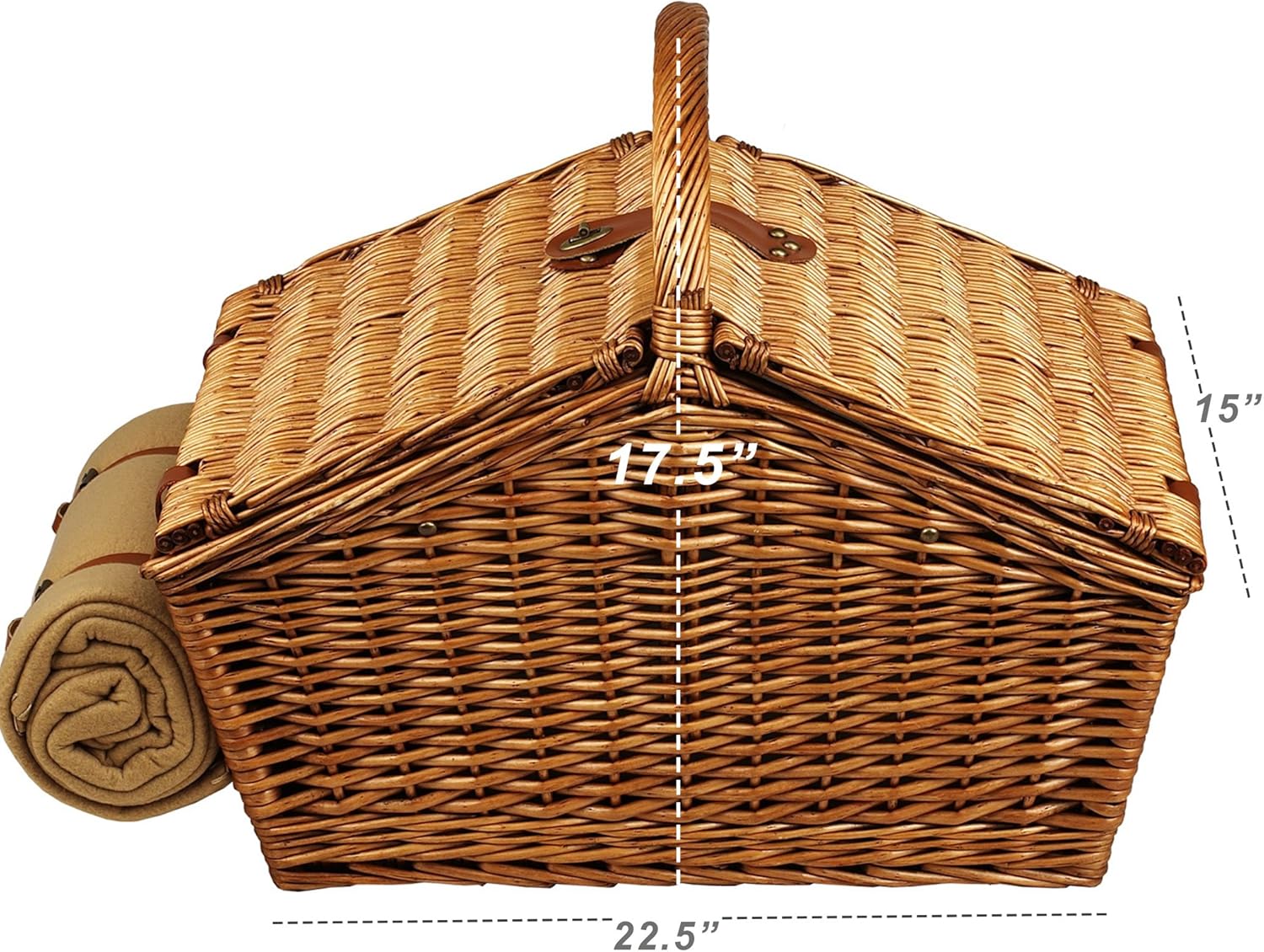 Picnic at Ascot Huntsman English-Style Willow Picnic Basket with Service for 4 and Blanket - Santa Cruz