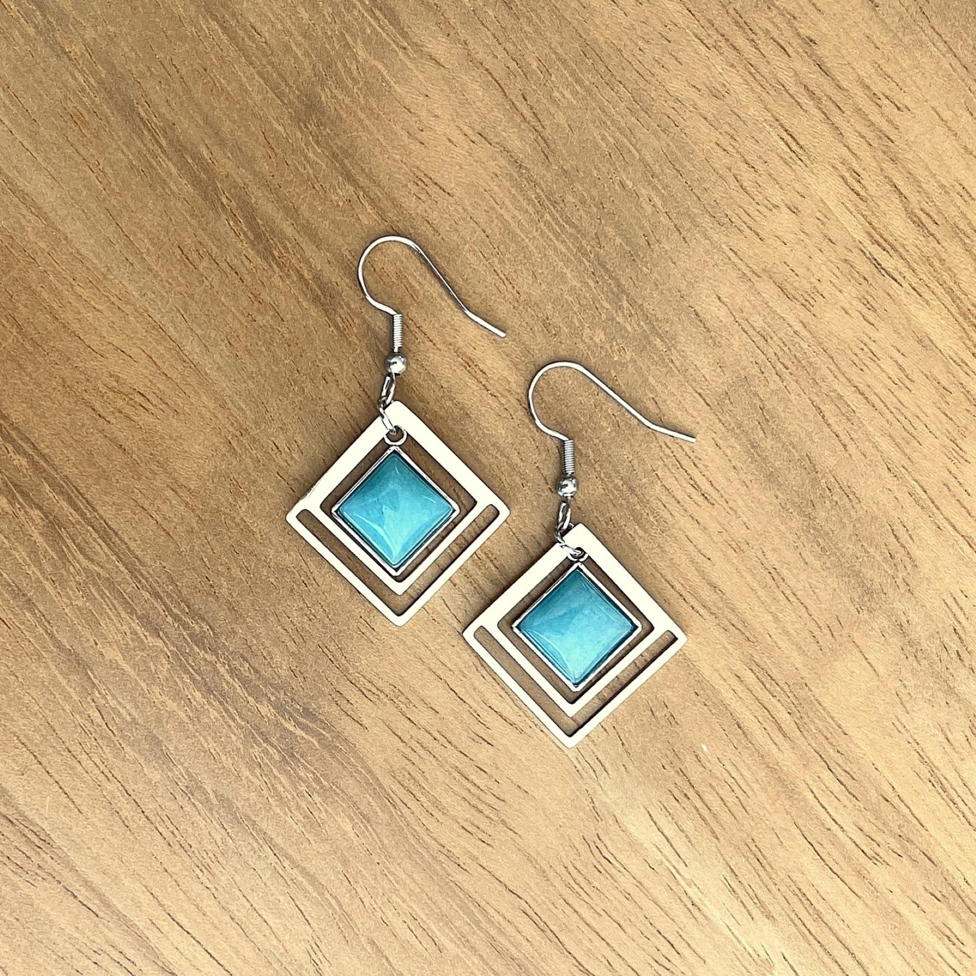 ASTER ALHELÍ – Conjunto Joyas Mujer Collar y Pendientes – Acero Inoxidable con Piedra Natural Jade Azul – Collar Ajustable y Pendientes Colgantes Elegantes – Set Joyería Artesanal – Regalo Mujer