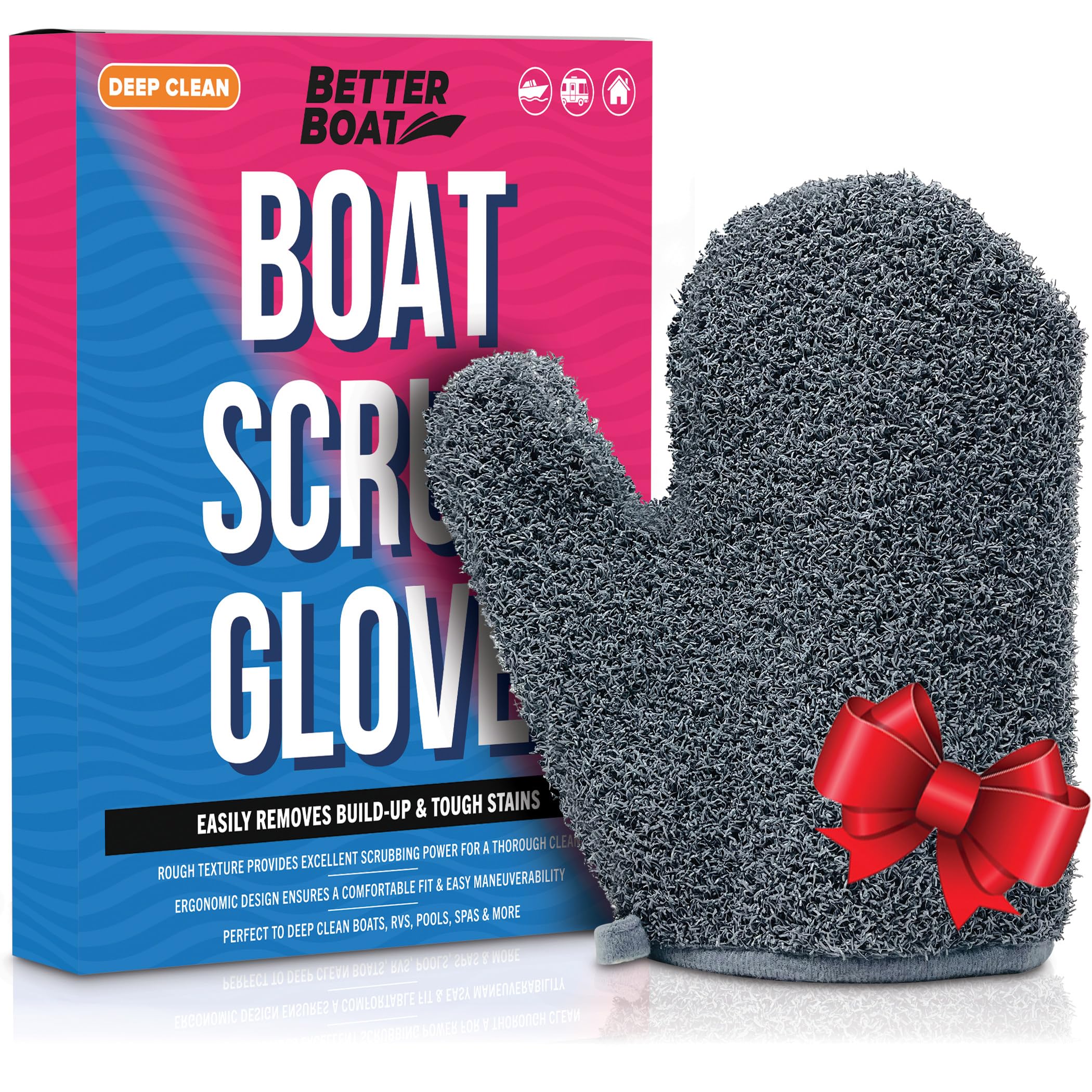 Boat Scrubbing Brush Glove, Heavy-Duty Deck and Hull Scrub Mitt for Floors, Aluminum, Pontoon, Marine and Fishing Boat Accessories