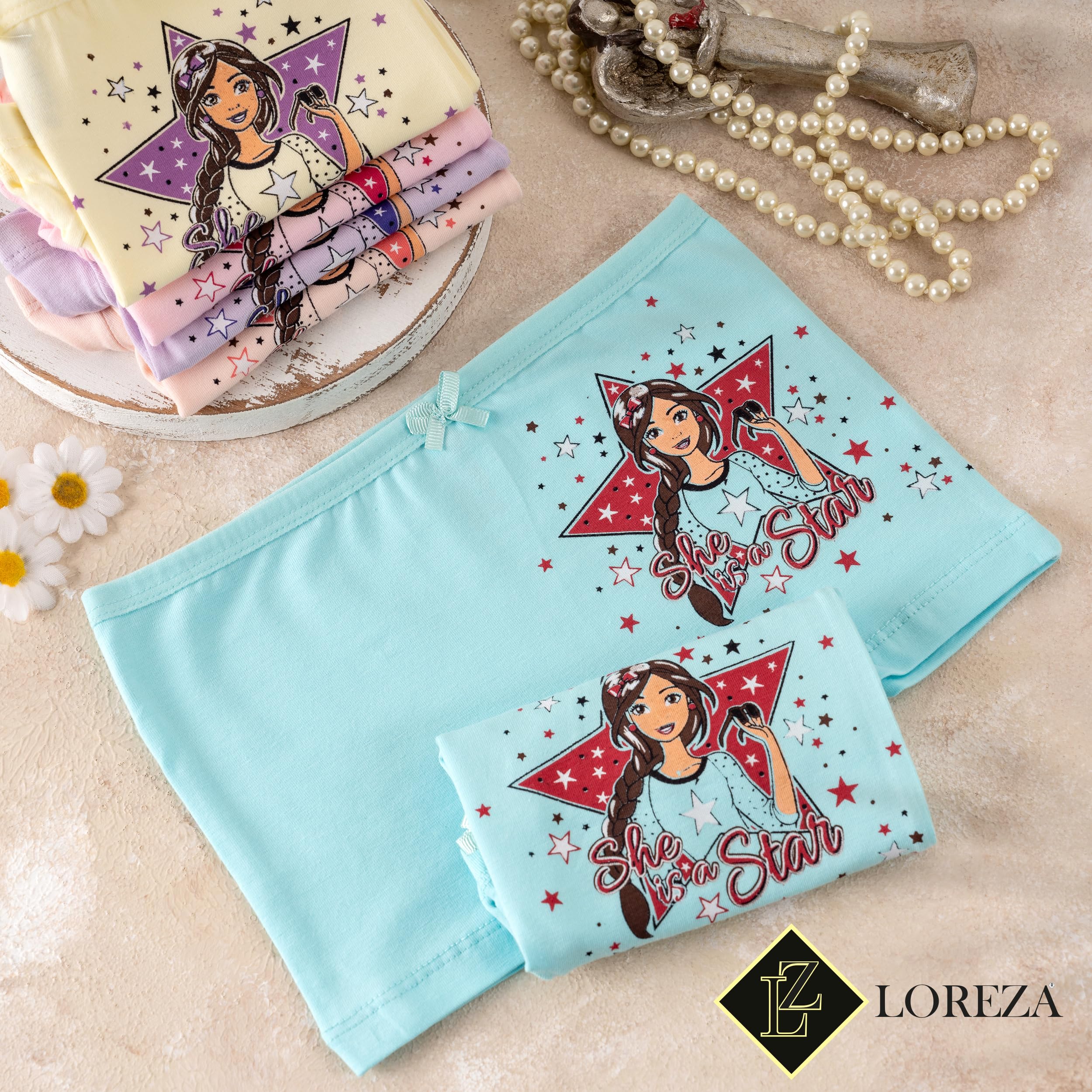 LOREZA ® 10 Mutandine da Bambina in Cotone - Modello Boxer - Stile Hipster - 2-13 Anni