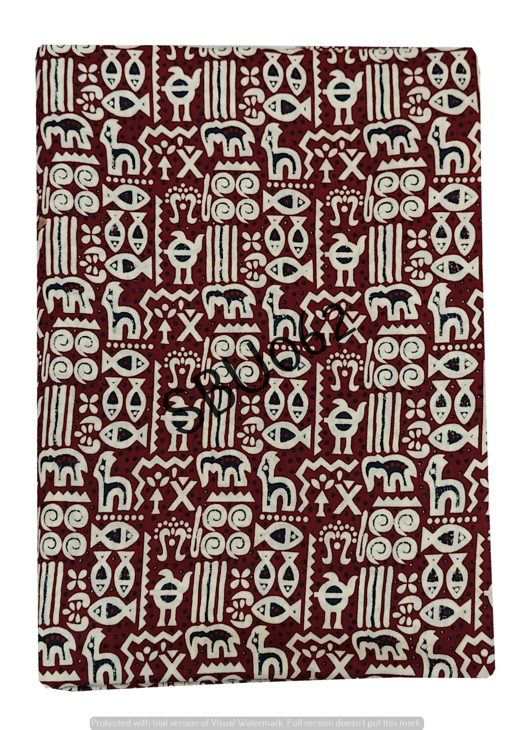 Cotton Traditional Design Natural Running Hand Block Floral Printed Fabric Material for Dresses & Home Decor (2 Meter_Maroon&White)-image-34