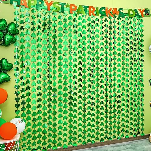 LOLStar Paquete de 2 cortinas de flecos de papel de aluminio para el día de San Patricio decoraciones de fiesta del día de San Patricio 33 x 66 pies