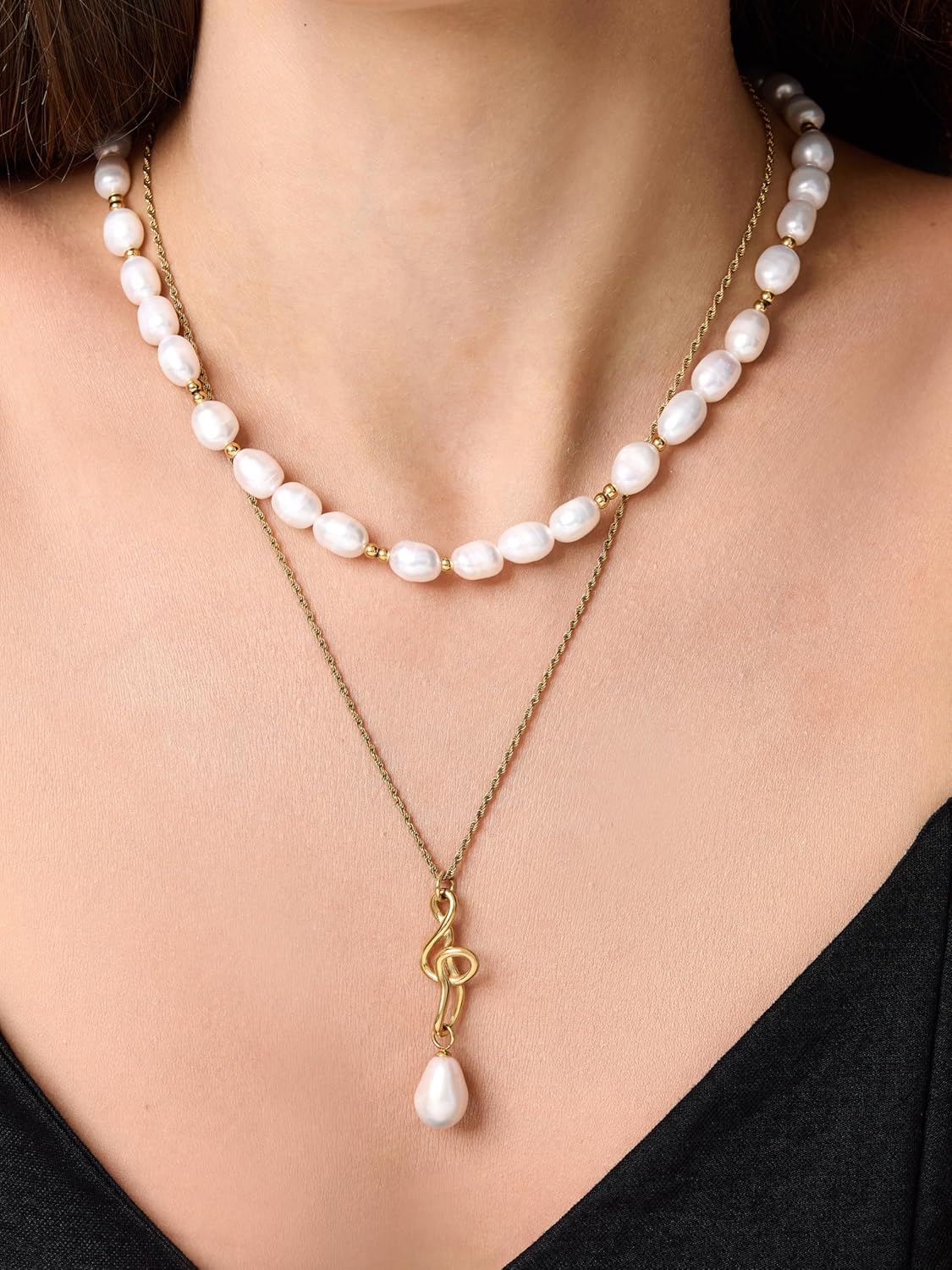 Gold Bead Baroque Pearl Necklace for Women, 8-12mm AAA Freshwater Pearls, 18K Gold PVD-Coated Adjustable Necklace, Trendy Jewelry - Image 4