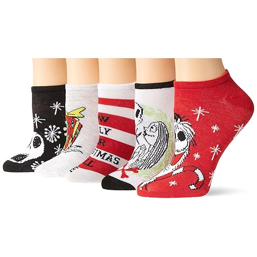 Disney Women's Nightmare Before Christmas Holiday 5 Pack No Show Socks