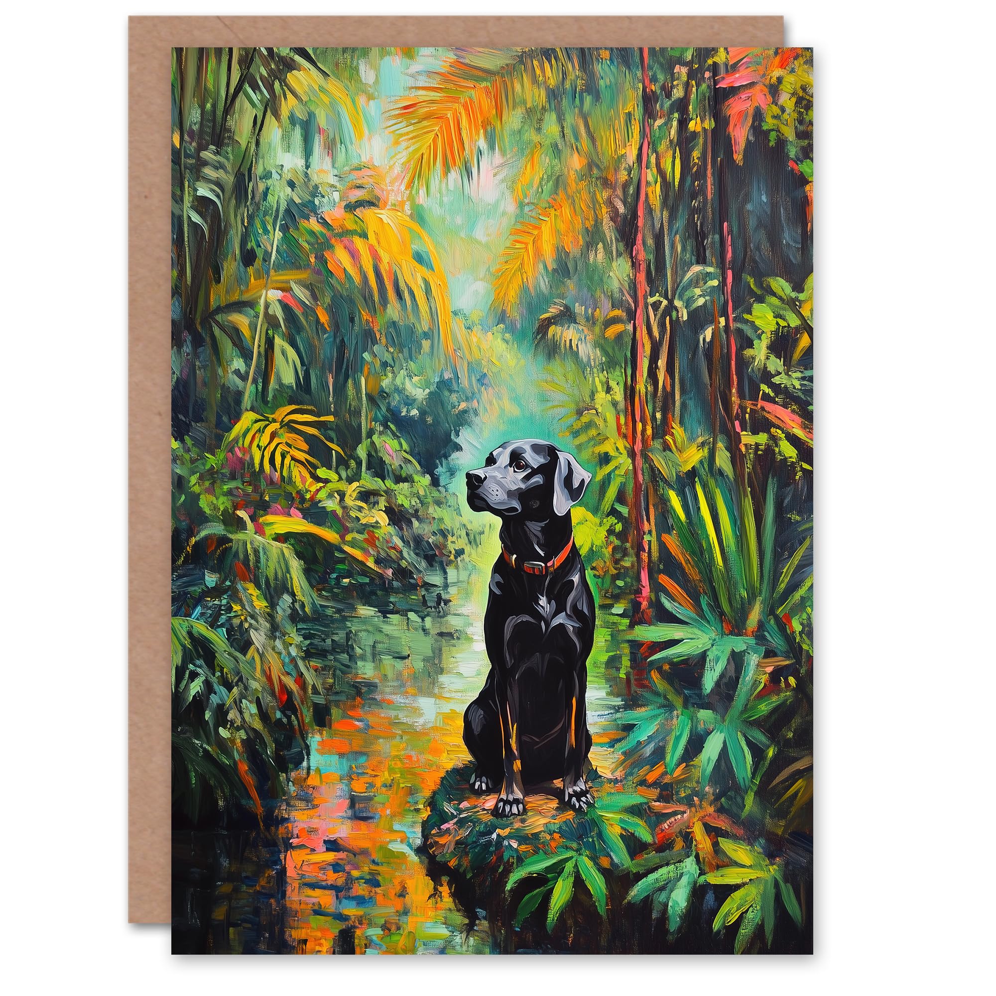 Artery8 Greeting Card Dog Lover Black Labrador Pet In Lush Forest Blank For Him Or Her Art Birthday Card