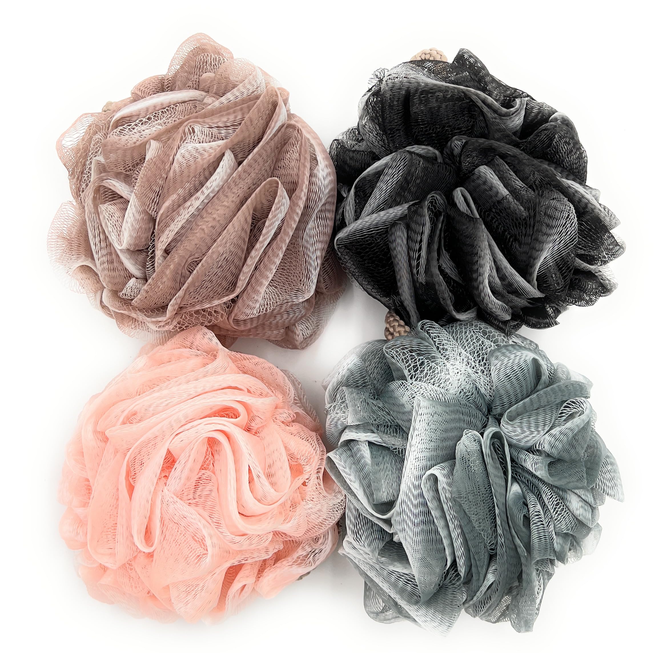 VIO® 4 Pack Soft Fluffy Exfoliating Bath Ball Mesh Body Scrub Mesh Loofah Shower Sponge Ball Pouf Shower Ball Scrubber Exfoliator Mesh Sponge Body Cleansing Bath Bubble Ball (Combo 1)