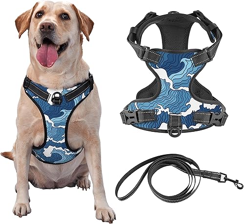 Miniatura 7 de Arnés reflectante con diseño de estrellas y luna, ajustable sin tirones, estilo Oxford, de fácil control, para cachorros, para entrenamiento