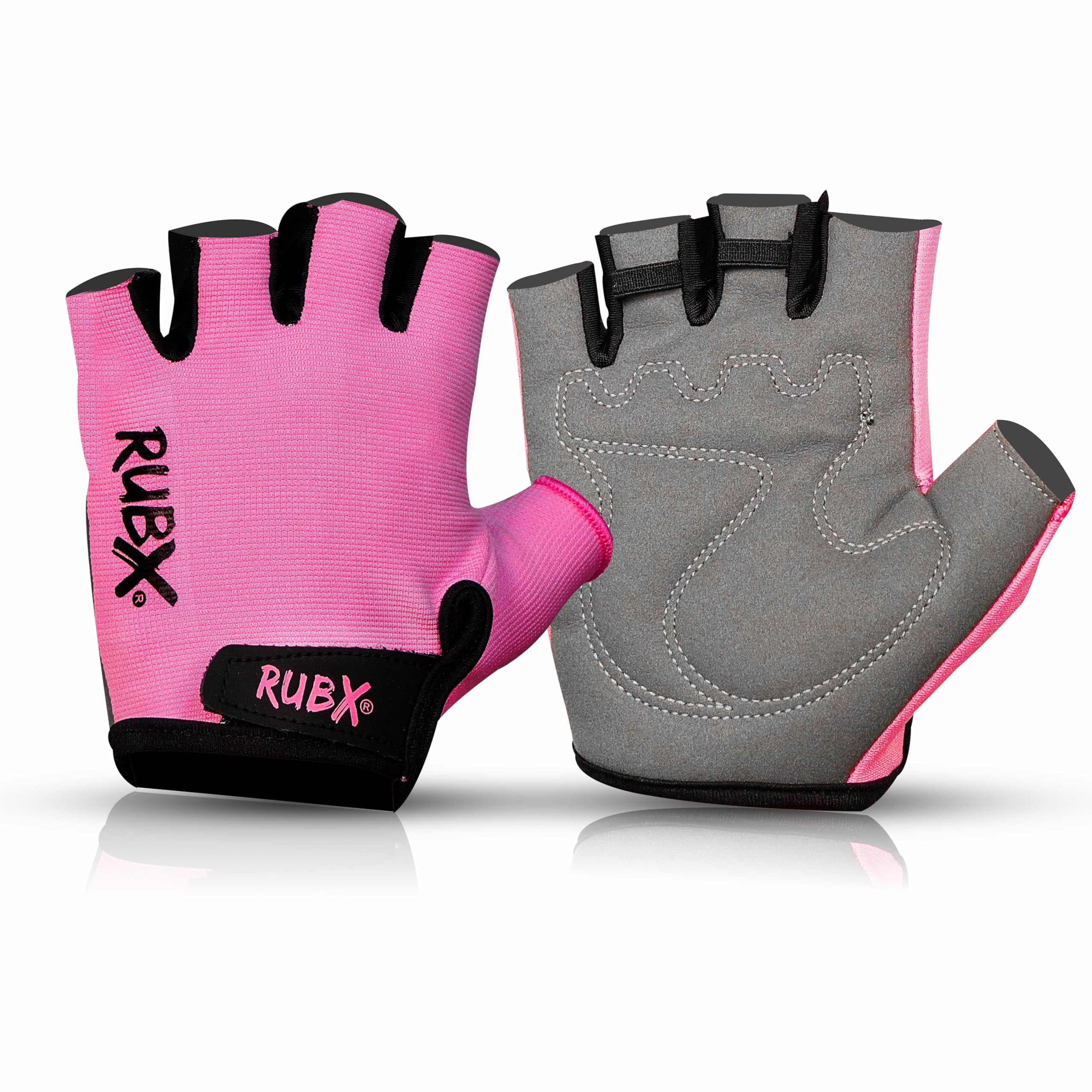 RUBX Gym Gloves for Men & Women – Half Finger Workout Gloves for Weightlifting, Training, Fitness,Biking,Hand Protection & Grip Strength – Gym Accessories (Pink & Grey Size-M)-image-4
