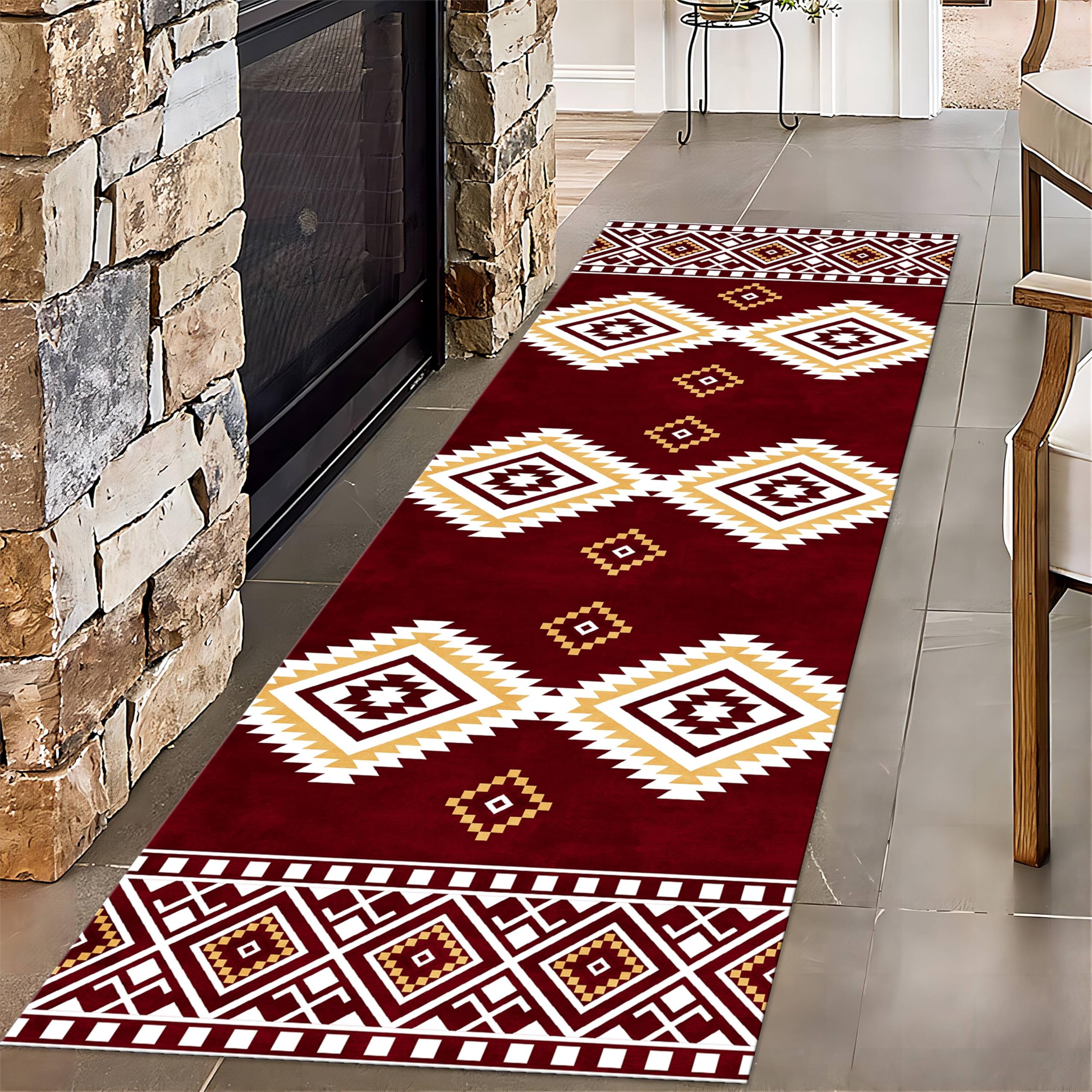 PDENZG Southwestern Tribal Hallway Rug,50x150cm,Western Aztec Rustic Carpet, Native American Indian Tribal Rug, Kitchen Rugs Non Slip Washable,for Bedroom, Living Room, Indoor Floor Entry Rugs
