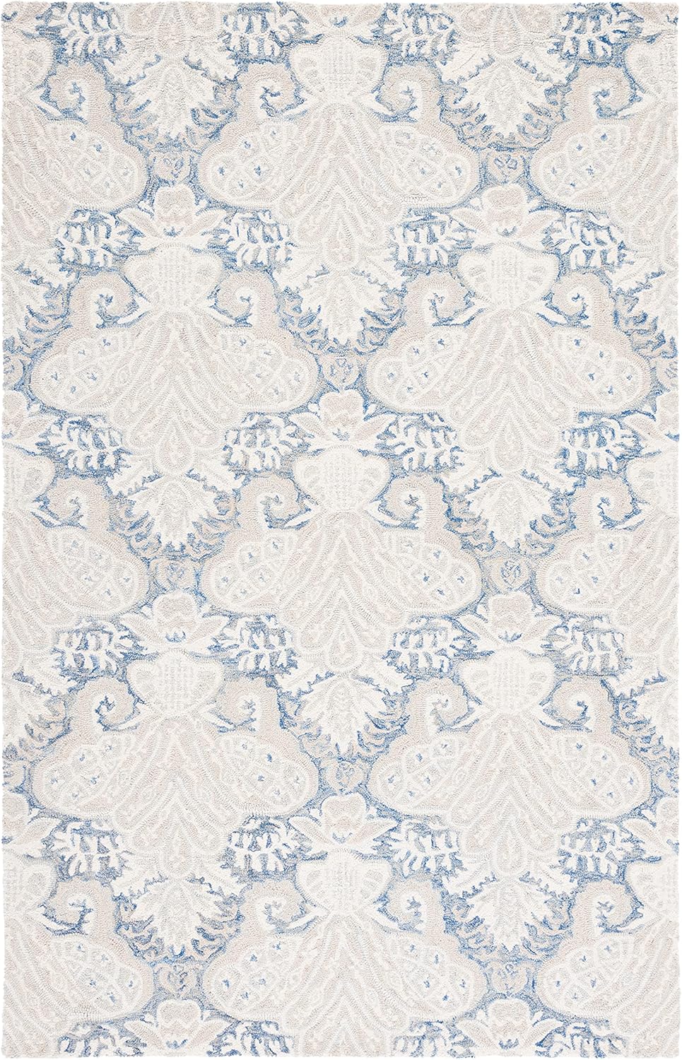 Blue and Ivory Hand-Tufted Wool Area Rug, 5' x 8'