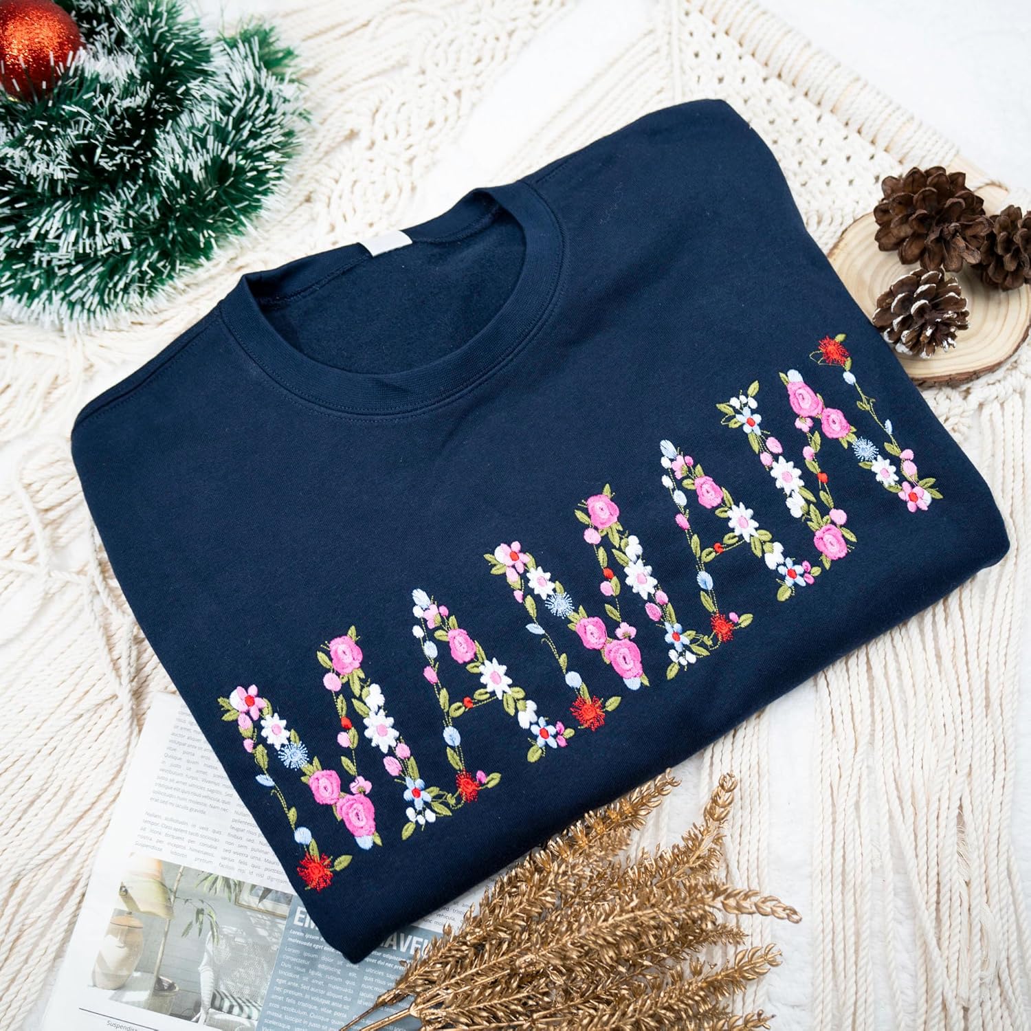 Embroidery Floral Mamaw Sweatshirts For Grandma Gift Sweatshirt From Grandkids Flower Gift Mothers Day Christmas - Image 3