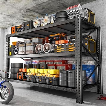 PRESTELION 67" W Heavy Duty Storage Shelves 5100LBS Garage Shelving, Adjustable 3 Tier Metal Shelves, Garage Storage Shelving and Pantry Industrial Shelf Utility Rack, 67" W 20" D 63" H
