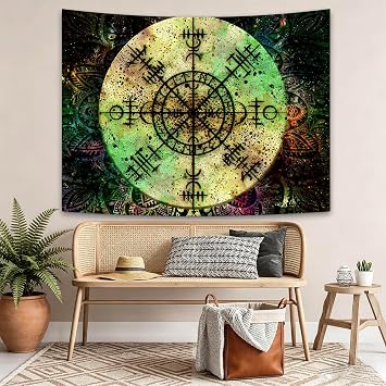SHRAPHY Viking Tapestry 80x60 Inches Vintage Nordic Mythology Rune Tapestry Abstract Bohemian Datura Tapestries Wall Hanging for Bedroom GTXTUH26
