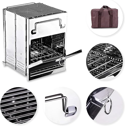 Miniatura 7 de Zento Deals Estufa de campamento plegable de leña, acero inoxidable, parrilla plegable de supervivencia, fácil de transportar, pequeño mochilero