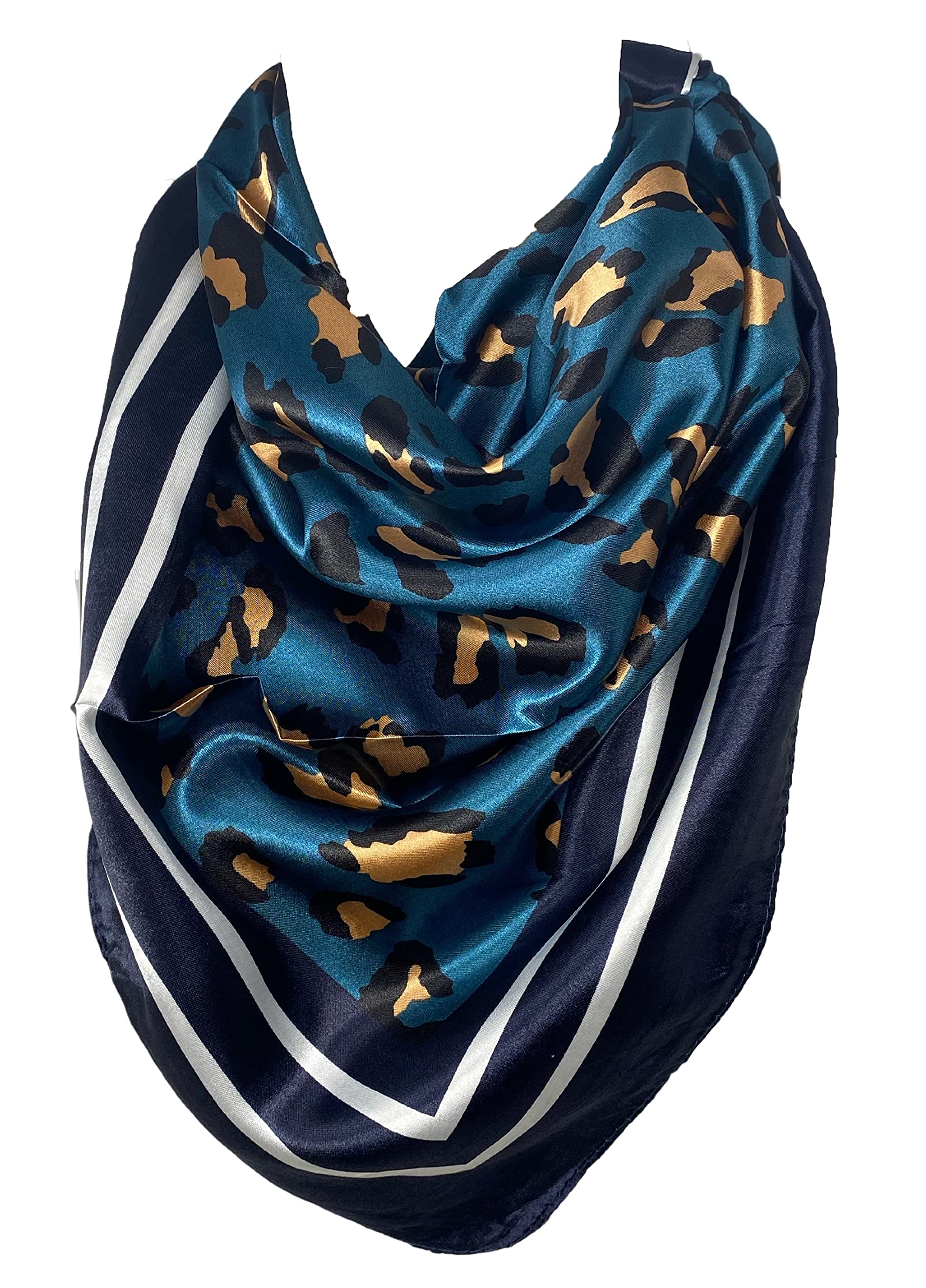 Bullahshah Women's Blue / Navy Blue Scarf Shack ’S Silk Like Square Hair Scarf Sleeping Headscarf, Self-Embossed Animal Theme Print Bandana (Blue/Navy Blue)