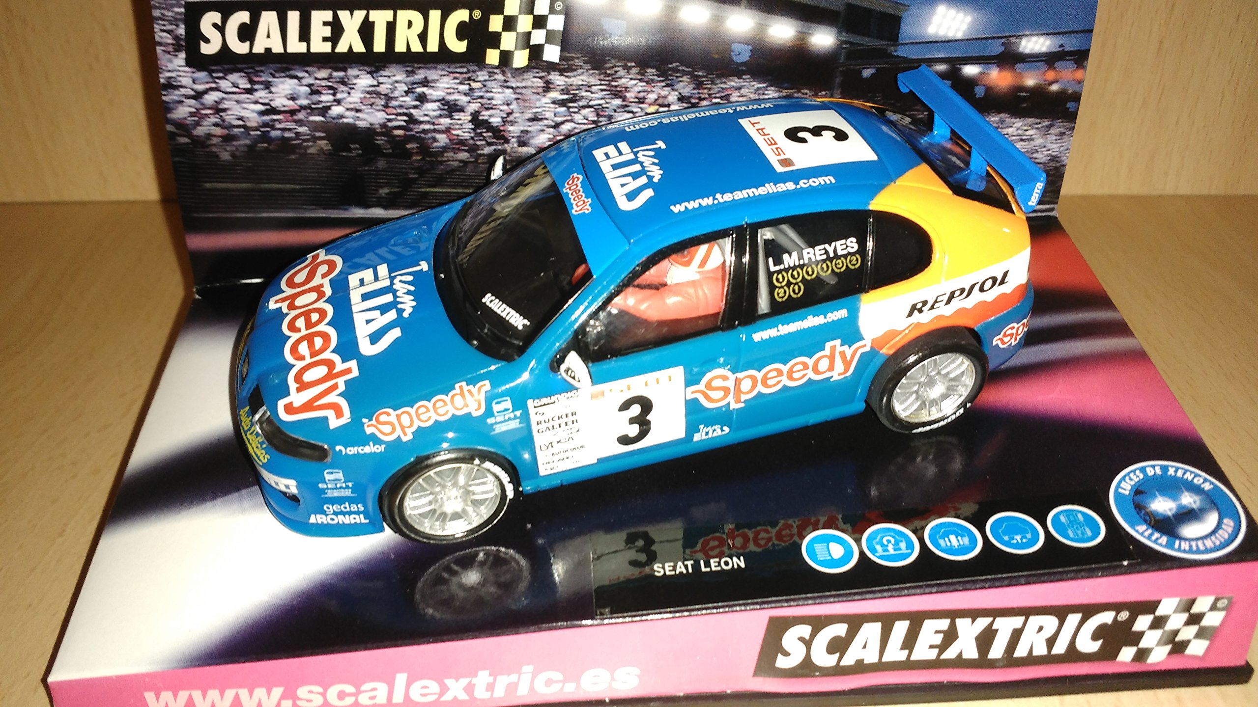 Coche Scalextric Seat Leon de 21 cm, juguete miniatura unisex azul 2