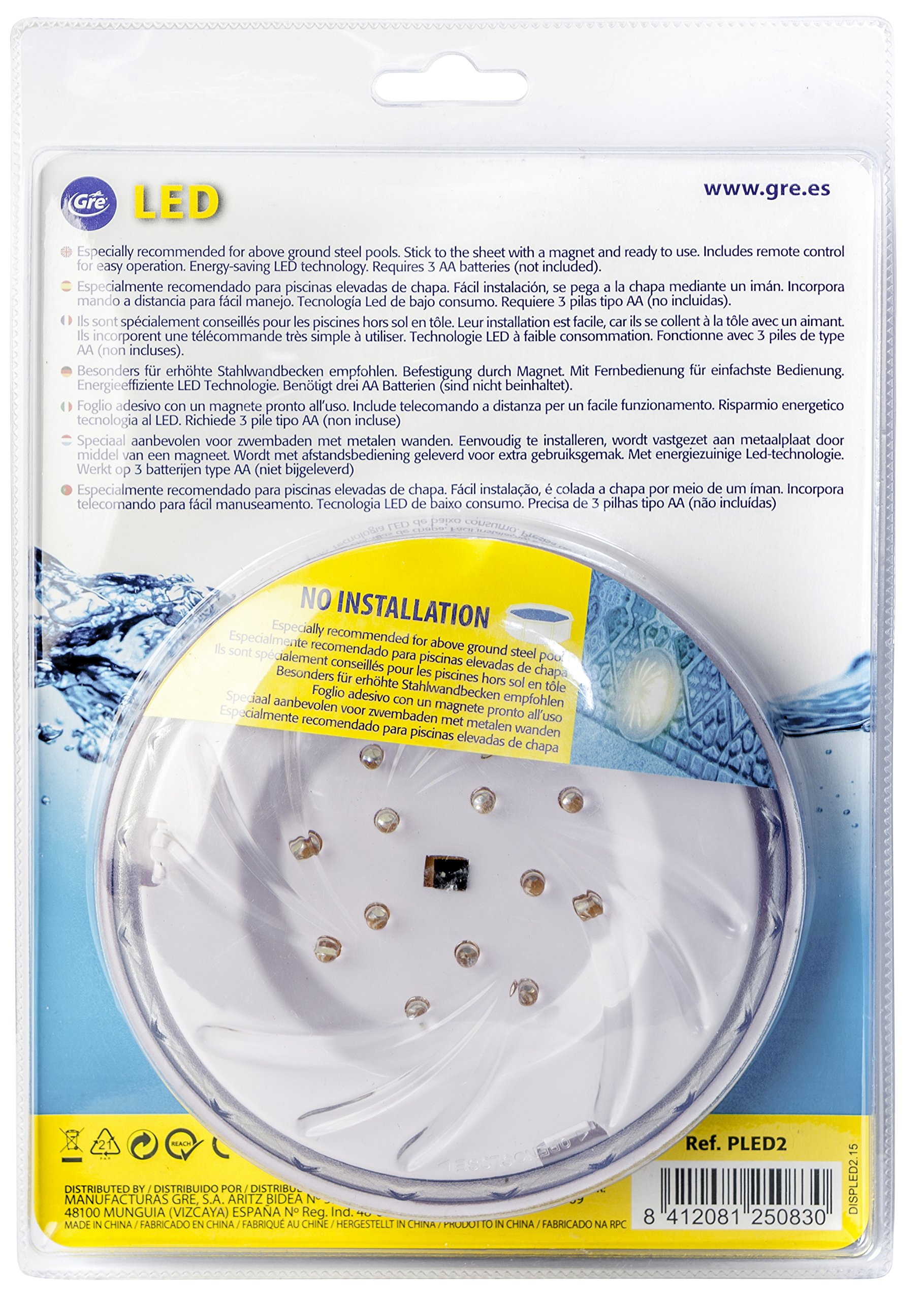 Gre PLED2 – 2er-Set LED-Scheinwerfer für Aufstellpools, Farbe weiß