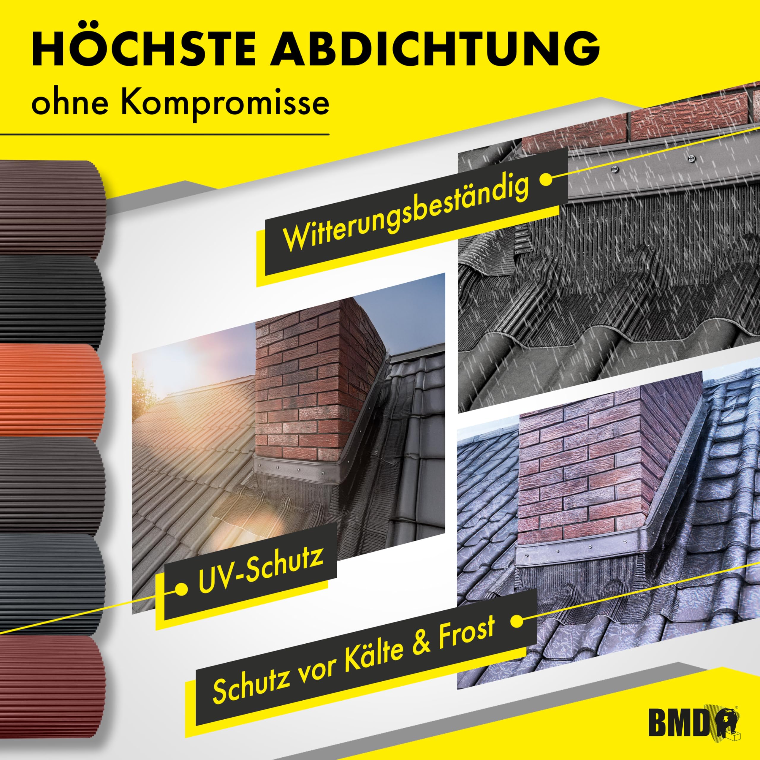 BMD Kaminanschlussband | 6 Farben | 300 mm x 5 m | anthrazit RAL 7021 | Wandanschlussband | UV-beständig | Butylkleber selbstklebend | Schornstein | Dachfenster | Erker | Kamin | Dach | Wand