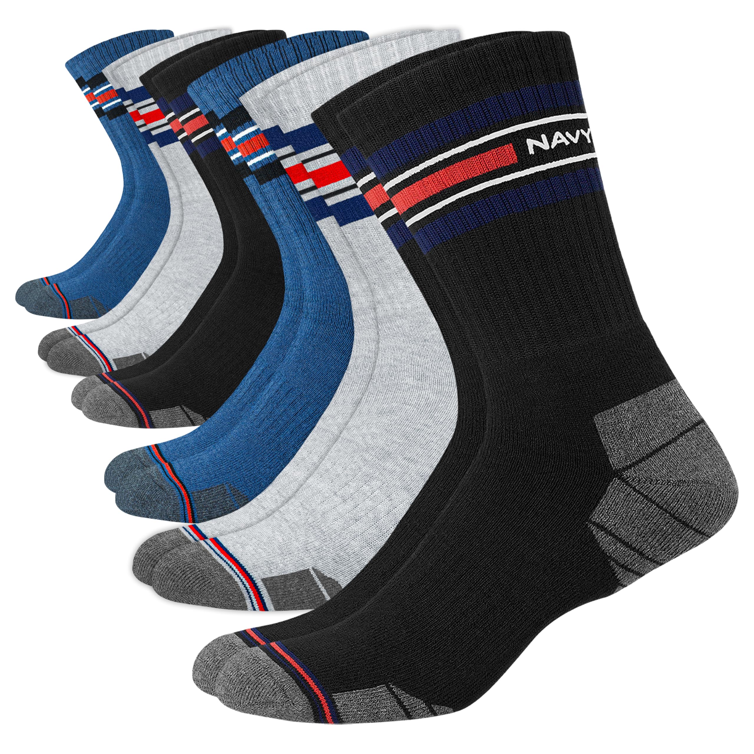 NAVYSPORT Advance Serie calzini sportivi da uomo con cuscino attivo extra resistenti multiuso, Multicolore, Confezione da 6.