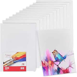 Artlicious Canvases for Painting - Pack of 12, 9 x 12 Inch Blank White C...