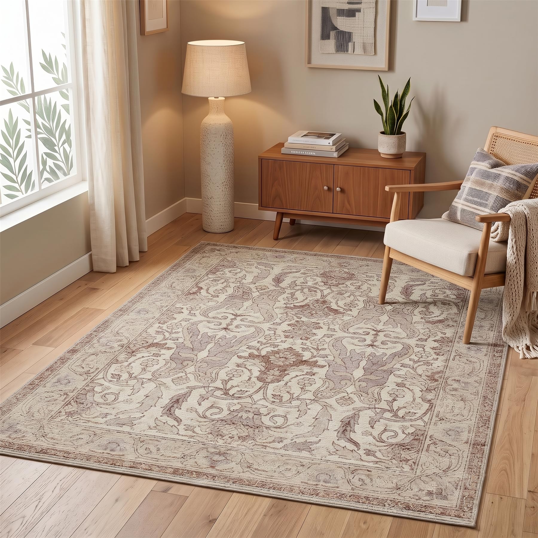 Pagnanno. Vintage Foldable & Washable Rugs Non Slip Area Carpet Low Pile Soft Printed Floor Mat for Living Room Bedroom Lounge Dining Room Kitchen Home Office (120 x 180 cm)