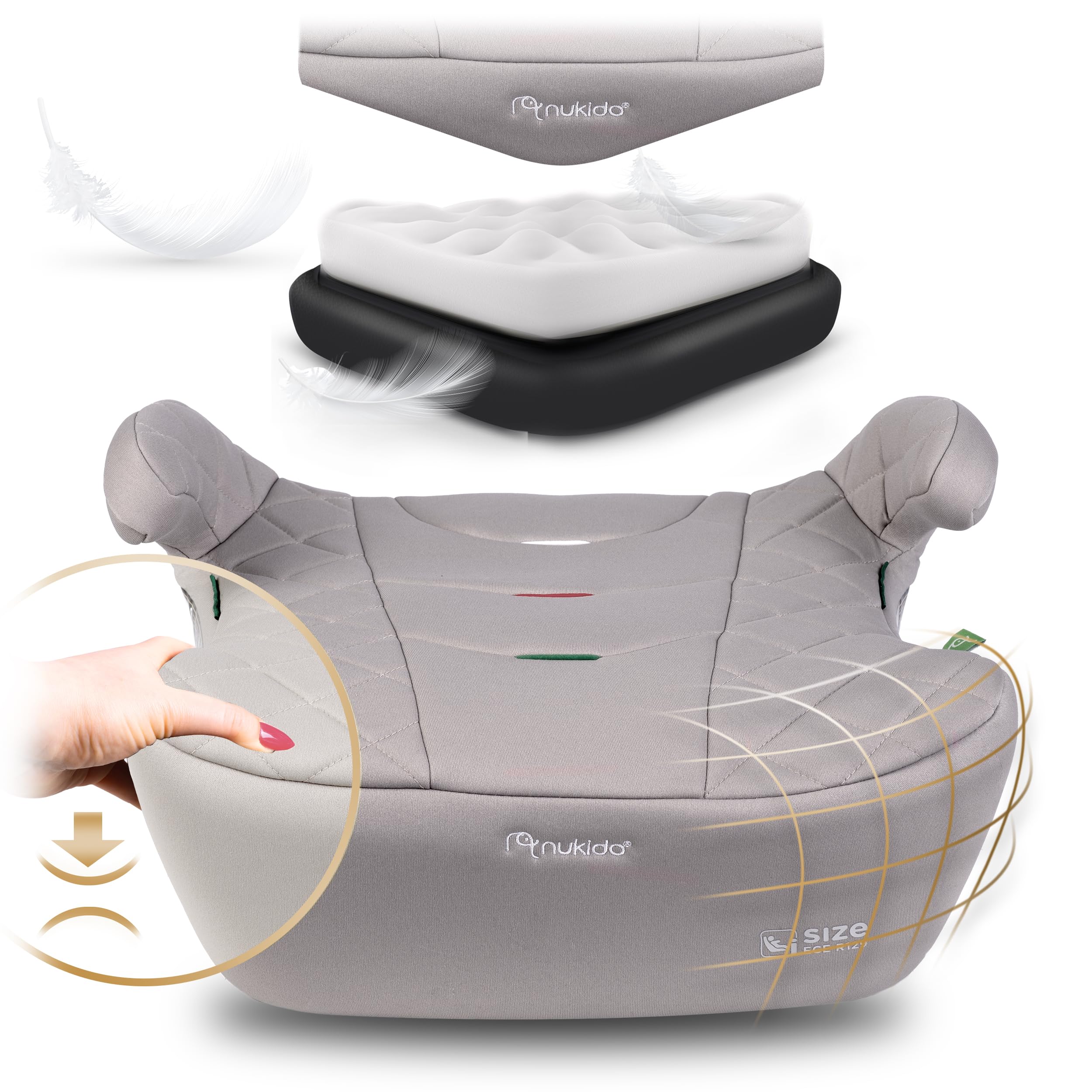 Nukido Sitzerhöhung Auto Kindersitzerhöhung - 22-36 kg - Kindersitz Autositz - i-Size ISOFIX - 125 Bis 150 cm - Beige