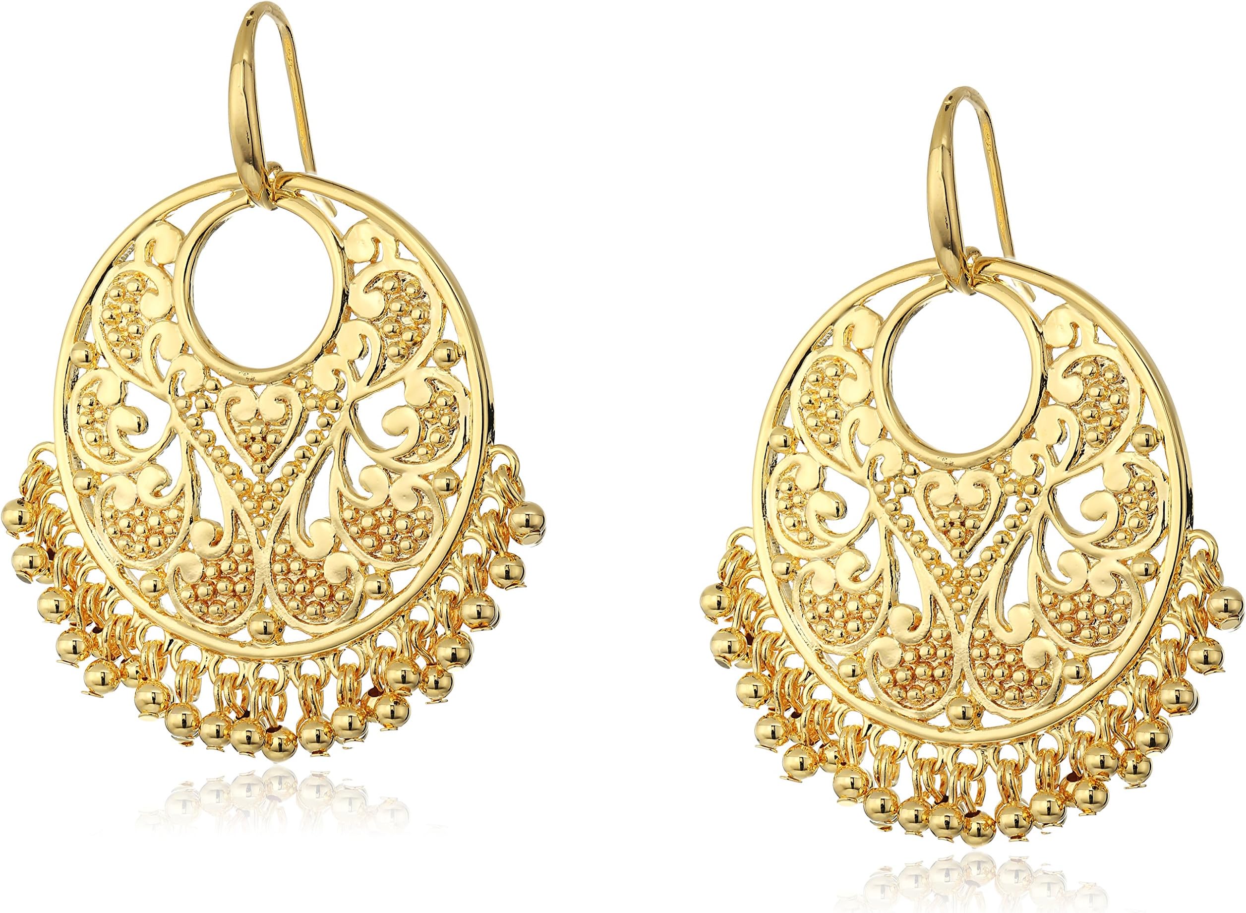 'Morgan & Paige Bali Hoop Earrings For Women - Yellow 18k Gold Plated Hoop Earrings, Ethnic Chandbali Earrings Indian Jewelry, Handcrafted, 1.2'''