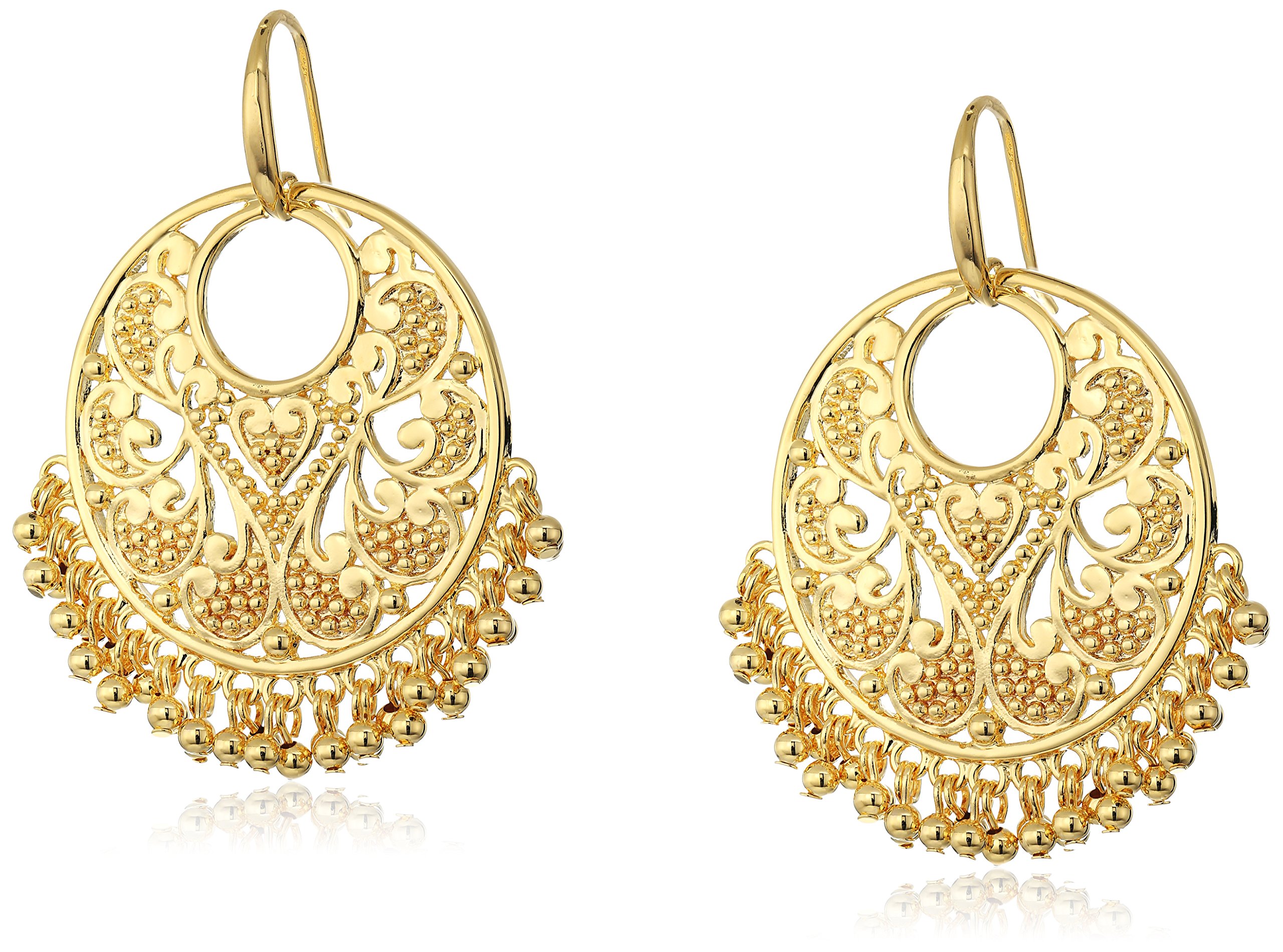 'Morgan & Paige Bali Hoop Earrings For Women - Yellow 18k Gold Plated Hoop Earrings, Ethnic Chandbali Earrings Indian Jewelry, Handcrafted, 1.2'''