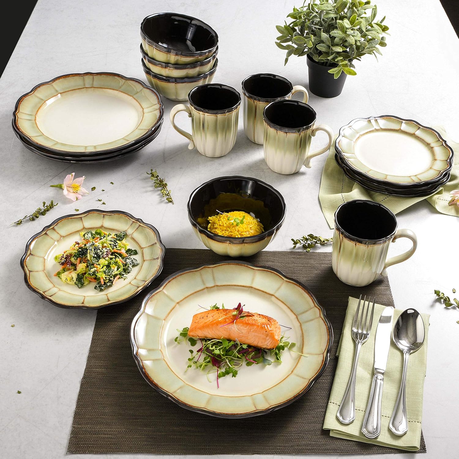 Gibson Elite Althea Reactive Dinnerware Set, Green/Cream : Everything Else