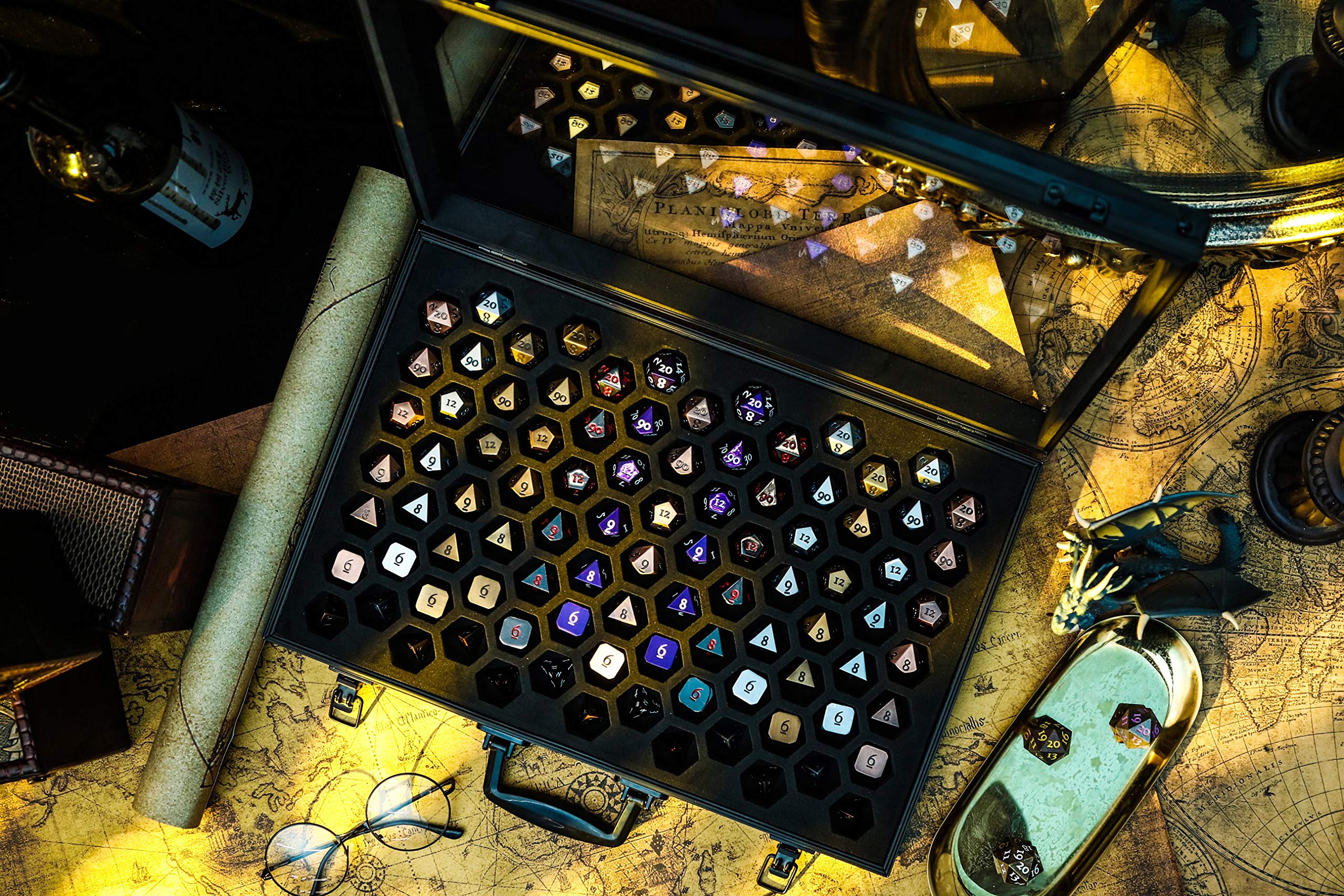 Dice Palace – Présentoir à dés 2 en 1 et étui de Rangement pour Jeux de dés et Collections DND Pathfinder Appel de Cthulu en métal, Pierre, résine, étui en métal