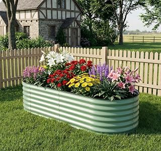 Garvee 6x3x2ft Galvanized Raised Garden Bed, Oval Outdoor Metal Planter Box | 0.6mm Thick Steel Raised Garden Kit with Anti-Cut Safety Edges, For Vegetables, Herbs & Flowers, Rust-resistant, Green