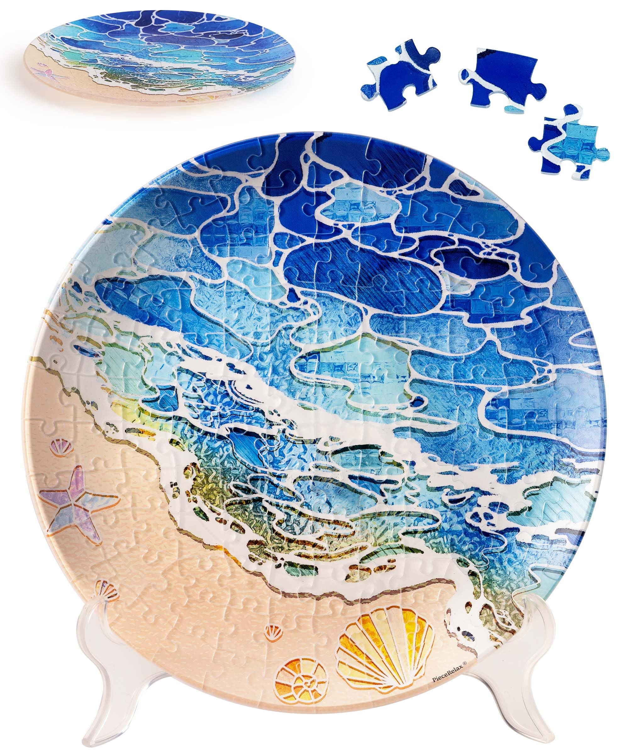 PieceRelax 3D Puzzle Plate 124 Pieces - Shells and the Sea - Jigsaw Puzzle for Adults, Decorative Plate with Durable Plastic Pieces, Ideal Gift for Home or Office Décor [PL1011]