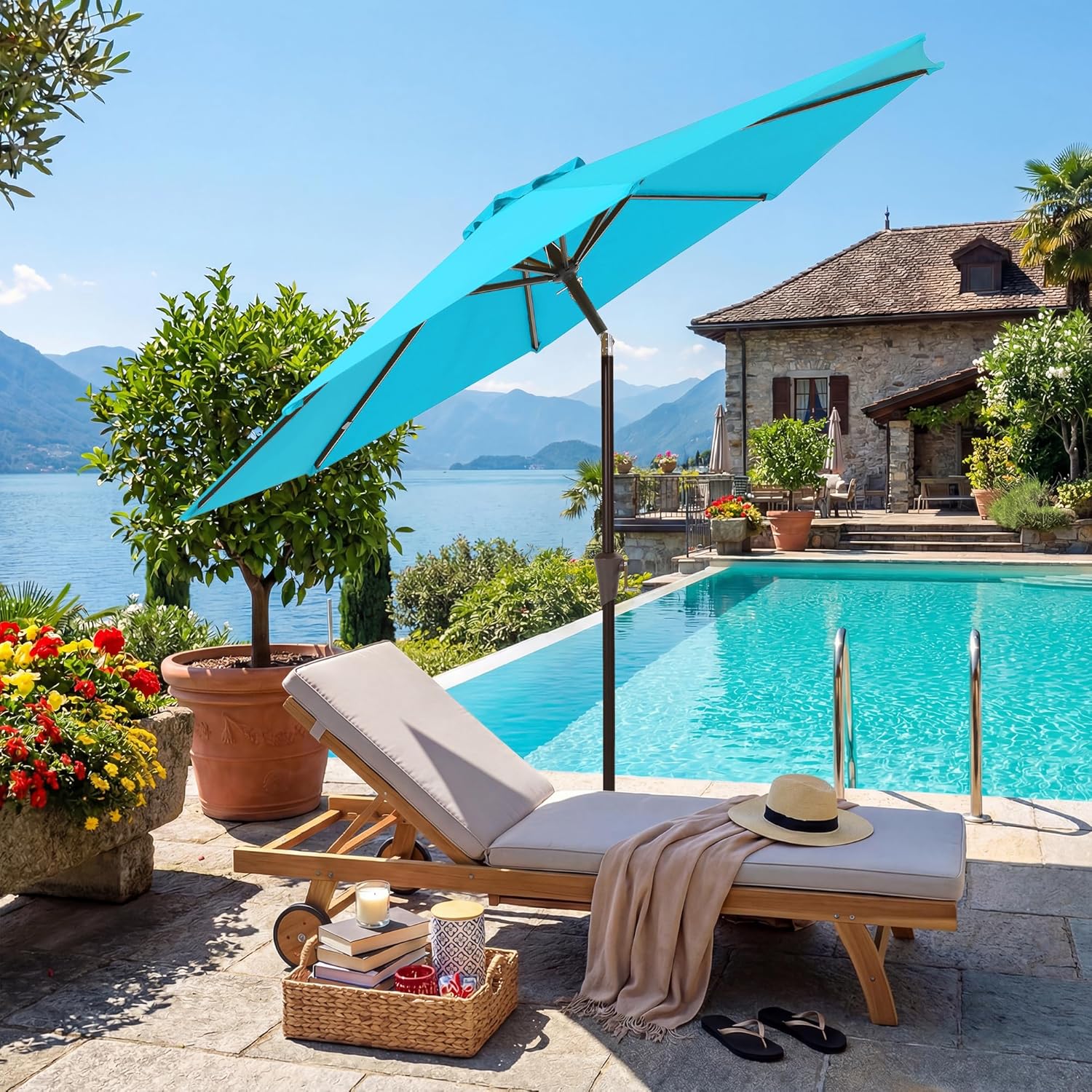 9FT Outdoor Patio Umbrella with 8 Sturdy Ribs & Push Button Tilt, Table Market Umbrella with Crank, Yard Umbrella for Garden Deck Pool Patio