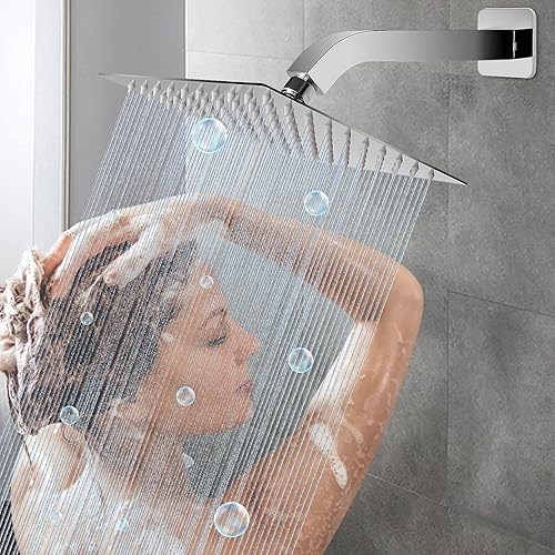 Miniatura 6 de HarJue Brazo de ducha con brida y cinta de teflón, brazo de tubo de ducha cuadrado montado en la pared, brazo de extensión de acero inoxidable 304