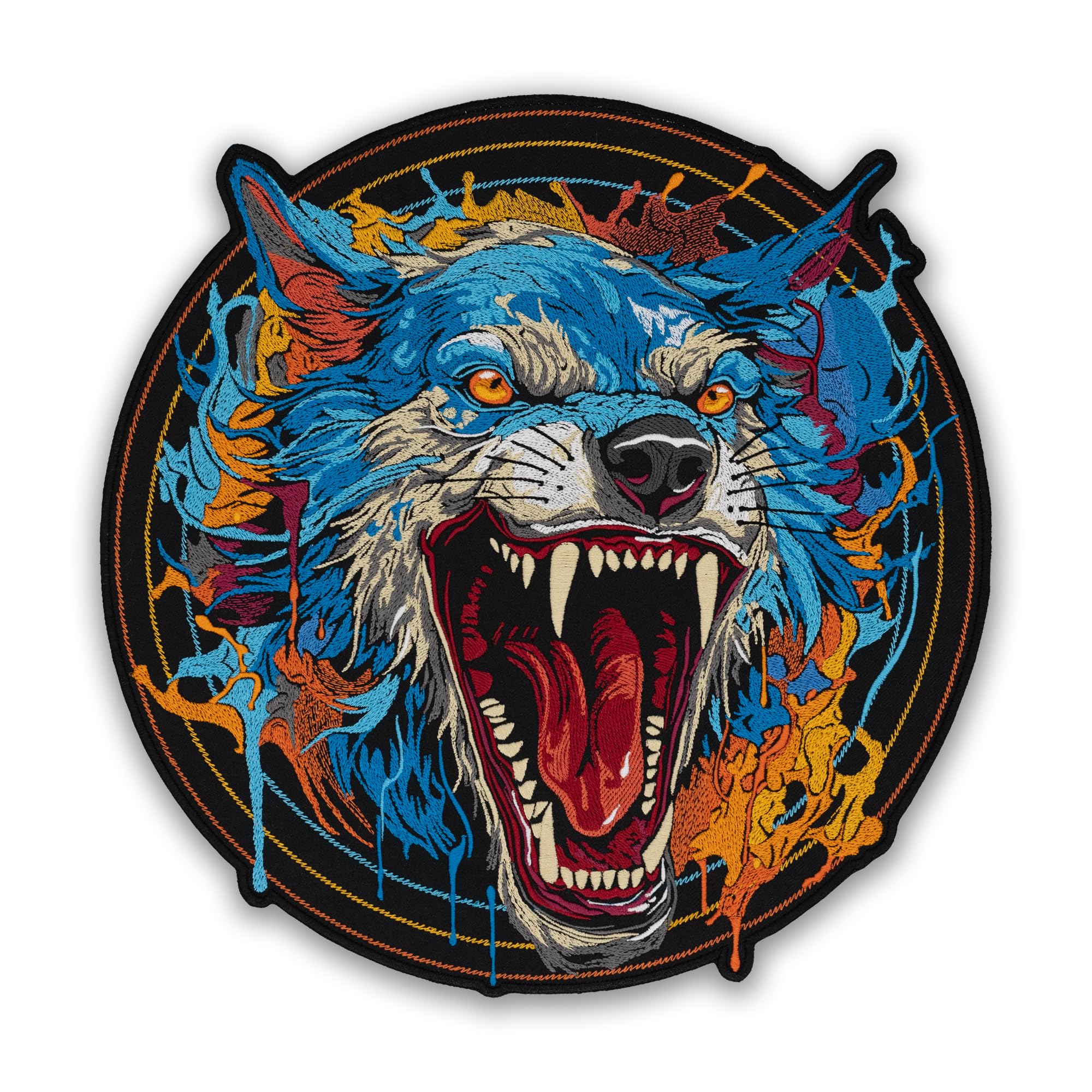 EMBROVERSE Parche bordado de lobo azul feroz, gran aplique de animal termoadhesivo, parche para la espalda de chaqueta de motocicleta, 14.8 x 15 pulgadas