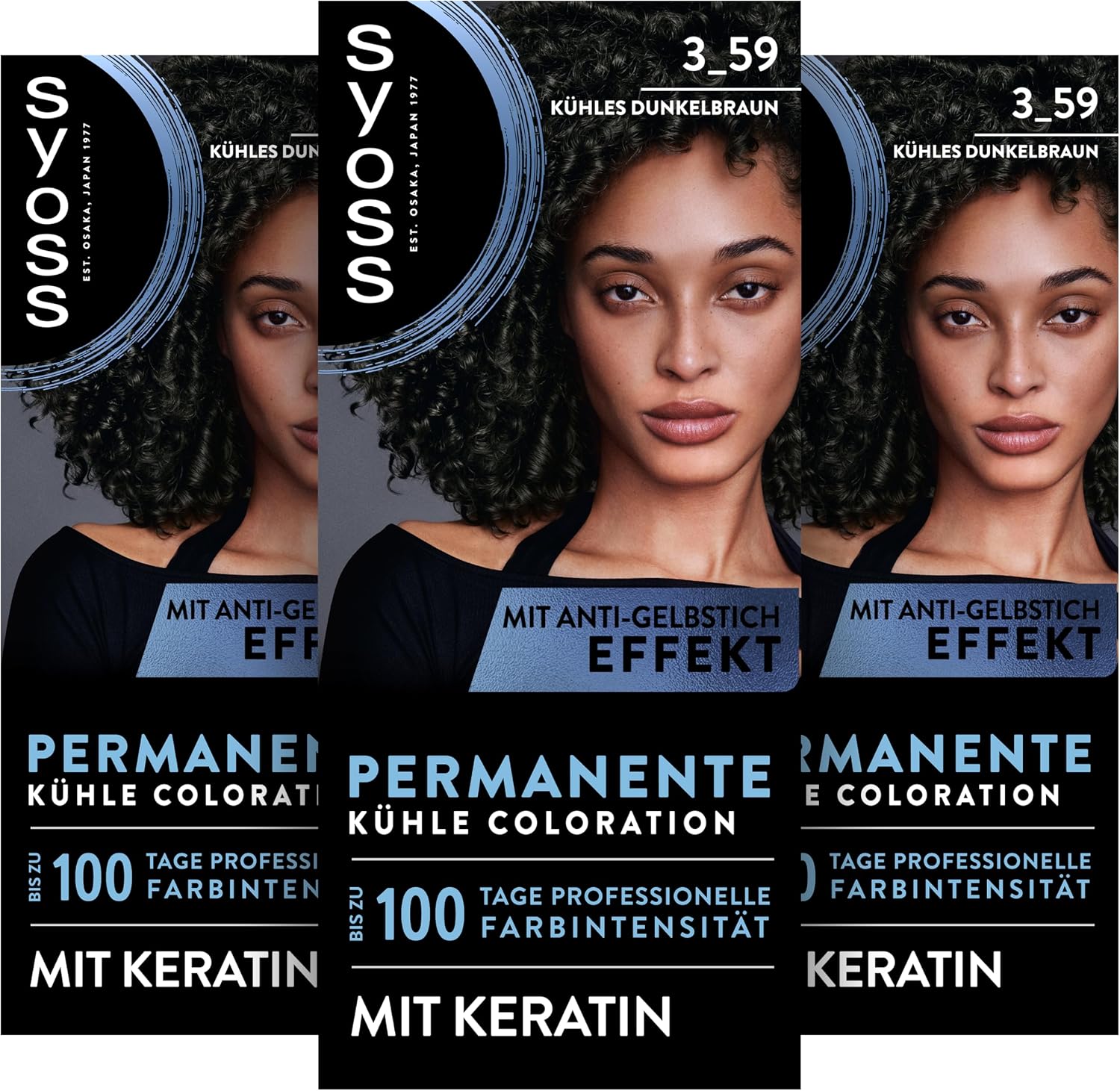 SYOSS Coloration 3_59 Cool Dark Brown 3 x 115 ml Permanent Colouration with Keratin Gives a Cool Shade for up to 100 Days of Professional Colour Intensity with Anti-Yellow Tint Effect