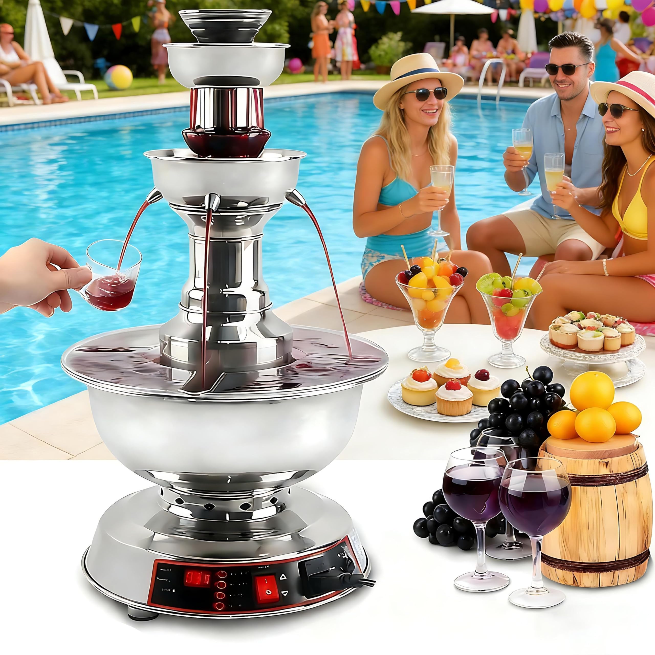 Máquina de fuente de vino comercial de 3 niveles con control de temperatura para dispensar bebidas en eventos