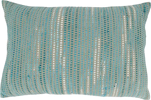 SARO LIFESTYLE Norma Collection - Almohada tejida a rayas con relleno de plumón, 16 x 24 pulgadas, color azul disponible en Yaxa Mexico