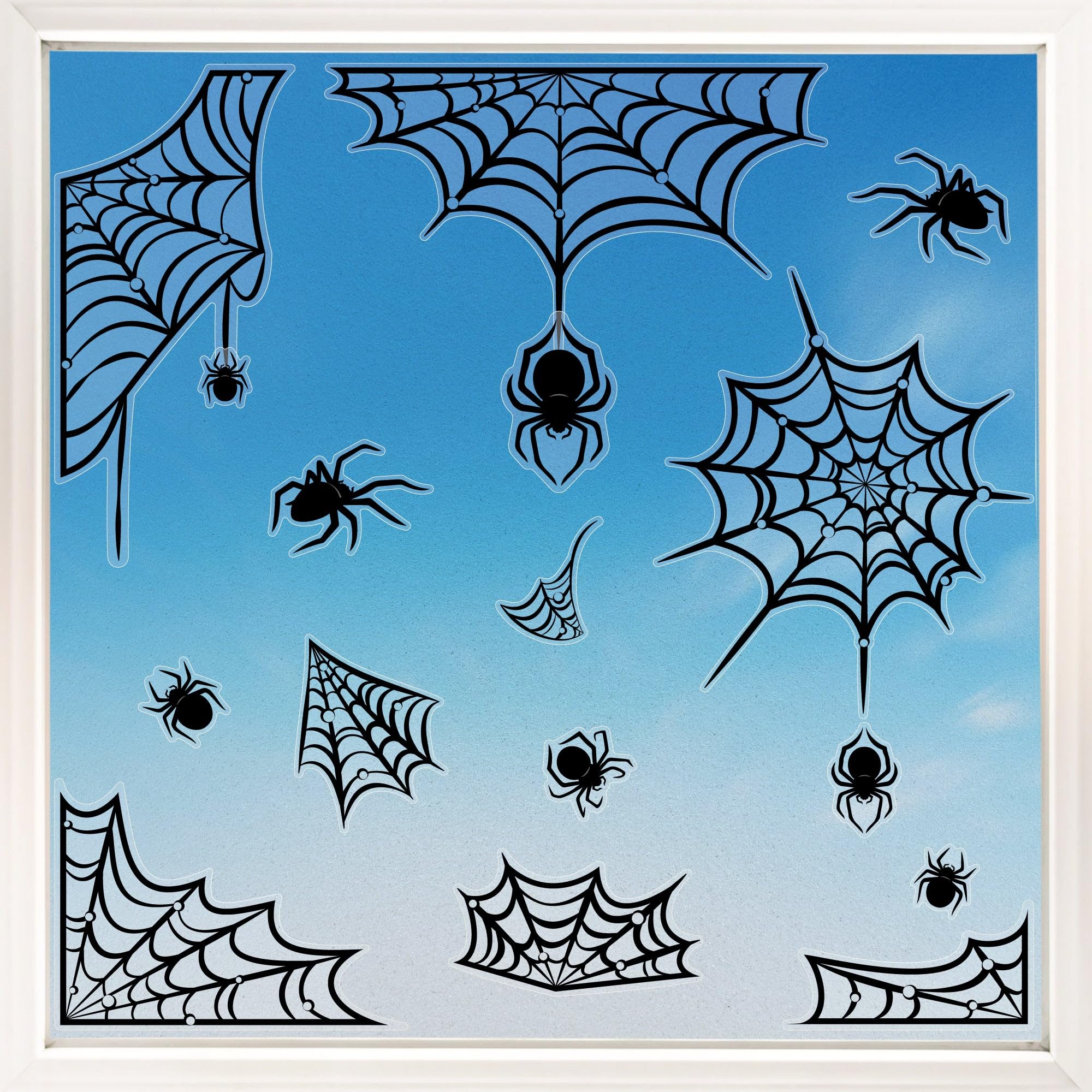 Big Dot of Happiness Spider Webs Window Clings, Reusable Holiday Window Sticker Decorations, Spider Web Decals, Halloween Static Clings for Kids Halloween Party
