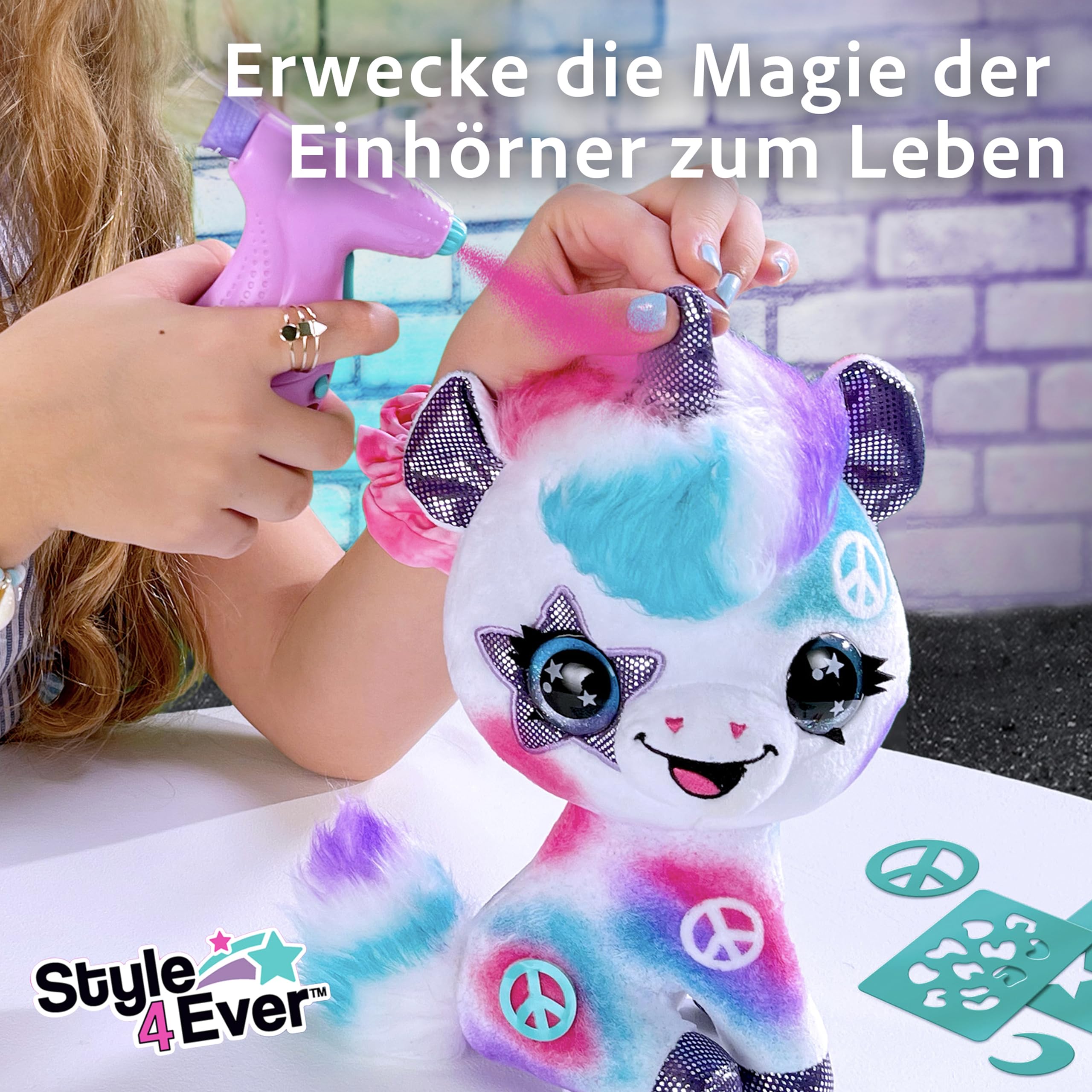 Canal Toys - Airbrush Plush OFG 228- Airbrush your Plush toy, bemalen Sie Ihr eigenes Plüschtier mit elektrischer Airbrush-Spritzpistole, Markern und Schablonen, 1 Einhorn-Plüsch, weiß