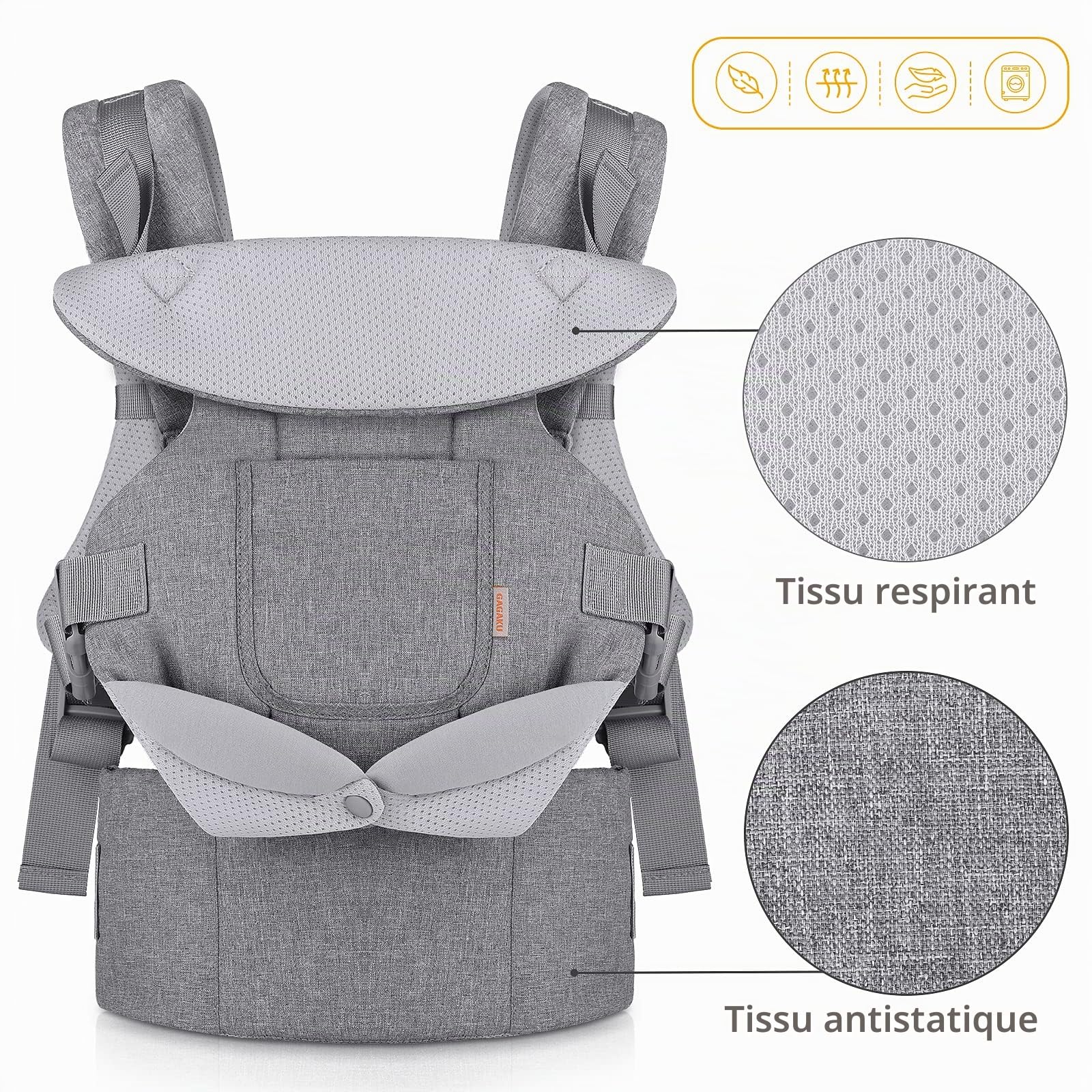 GAGAKU Porte-bébé pour bébés et tout-petits de 0 à 36 mois, Advanced 4-en-1 Porte bebe Facile à porter en position face à face vers l'avant et vers l'arrière pour enfants-Gris clair