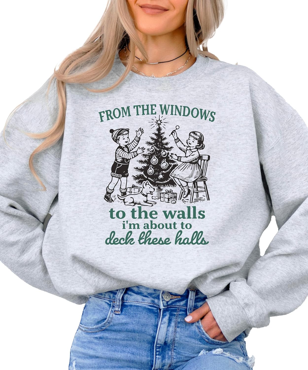 Olive Loves Apple Funny Deck These Halls Sweatshirt for Women and Men Trendy Christmas Sweater