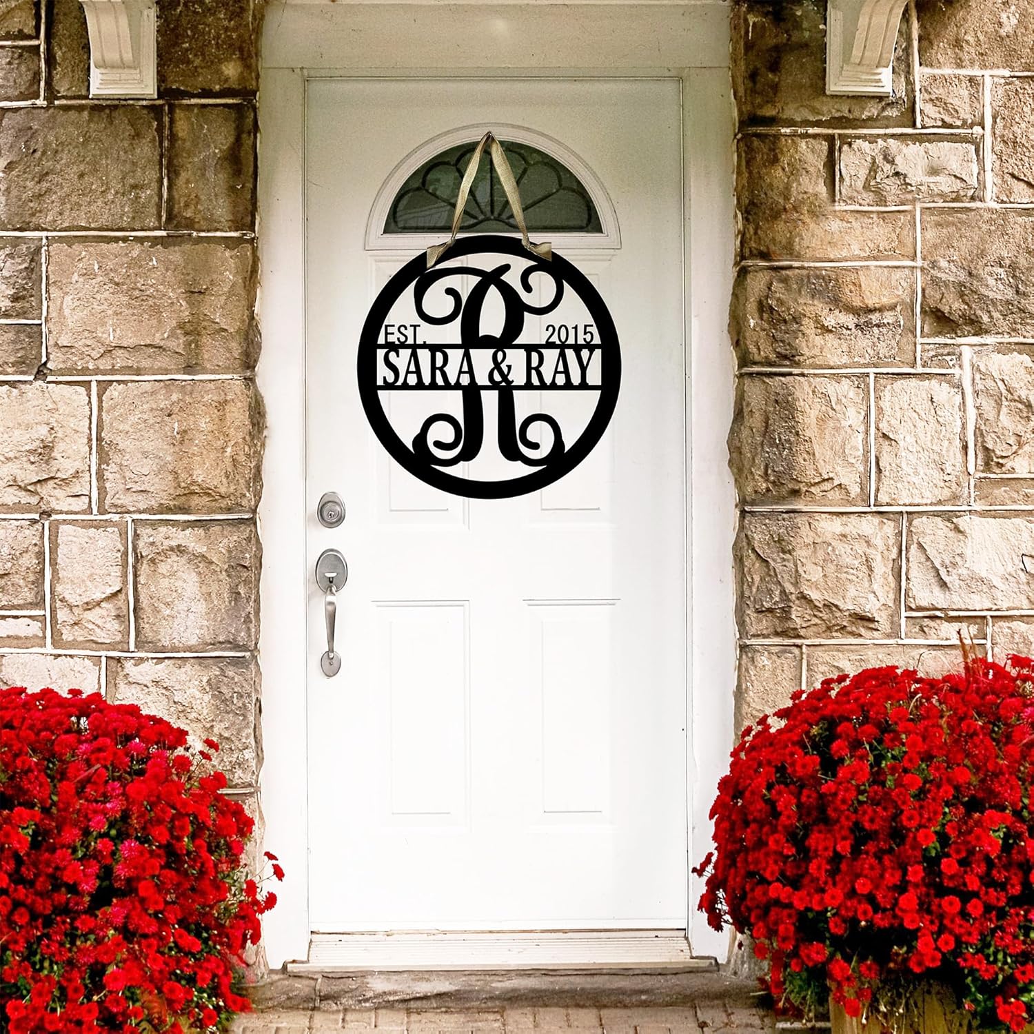 Personalized Last Name Metal ACM Sign for Outdoors or Inside 18 INCH Medium Monogram Letter Family Name Door Hanger, Customized Hanging Yard Decor or Wall Art, New Home Wedding Gift for Couple