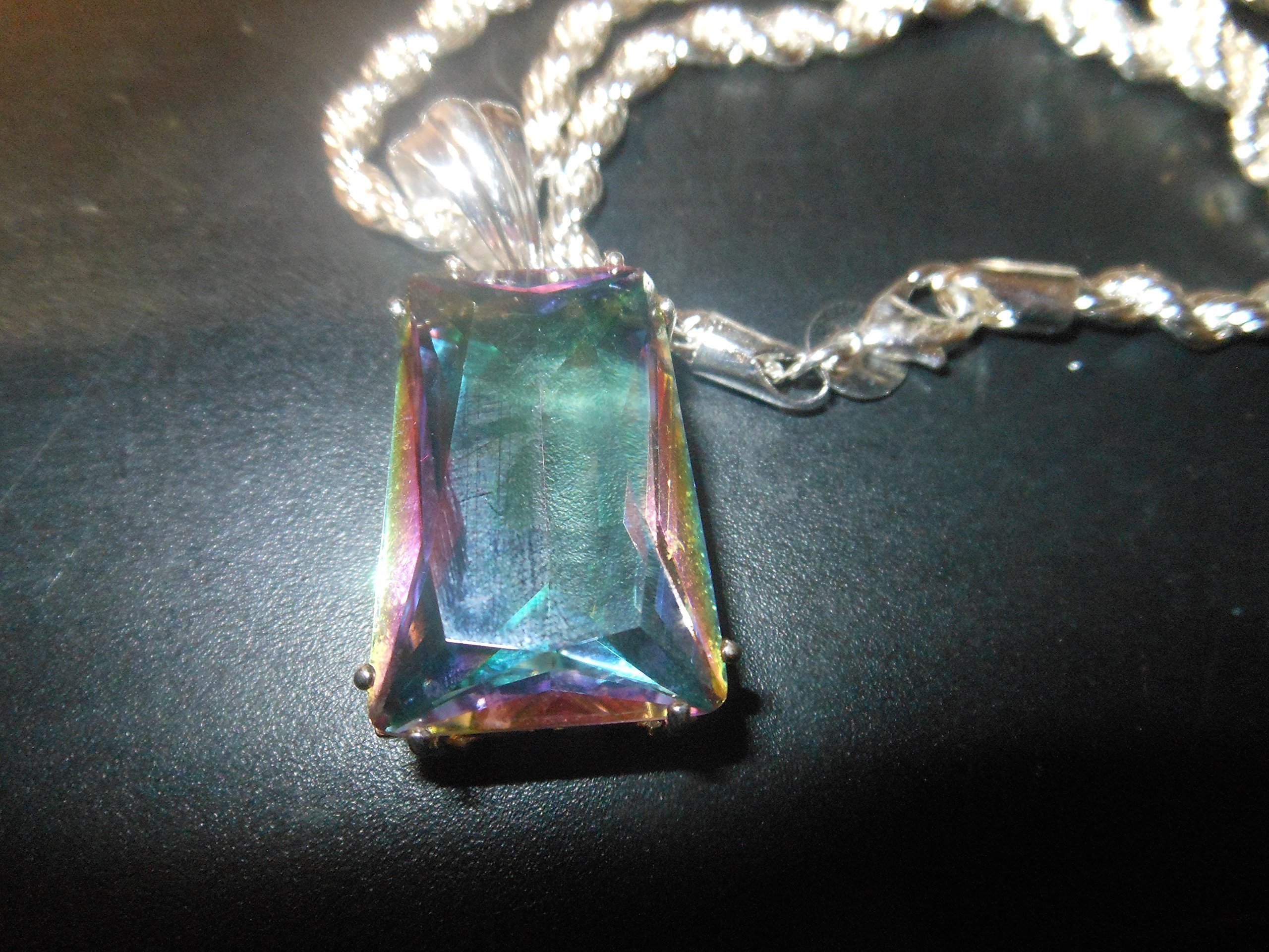 Thirty-five Carat, Emerald Cut. VINTAGE MYSTIC TOPAZ with Sterling Rope Chain (Valentine's Day Sale)