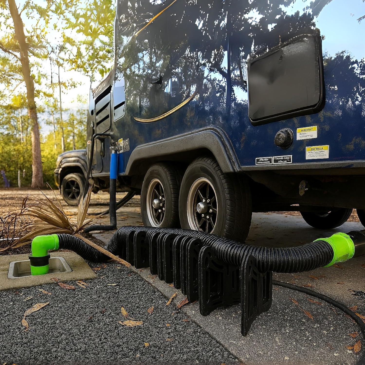 SEAFLO 20 FT RV Camper Sewer Hose Kit with Swivel Bayonet Adapter Polypropylene Waste Hose for Easy Storage 3.5" Swivel Adapter Fits 3" 3.5" 4" Pipes Includes 2 Plumbing Caps 4-Year Warranty