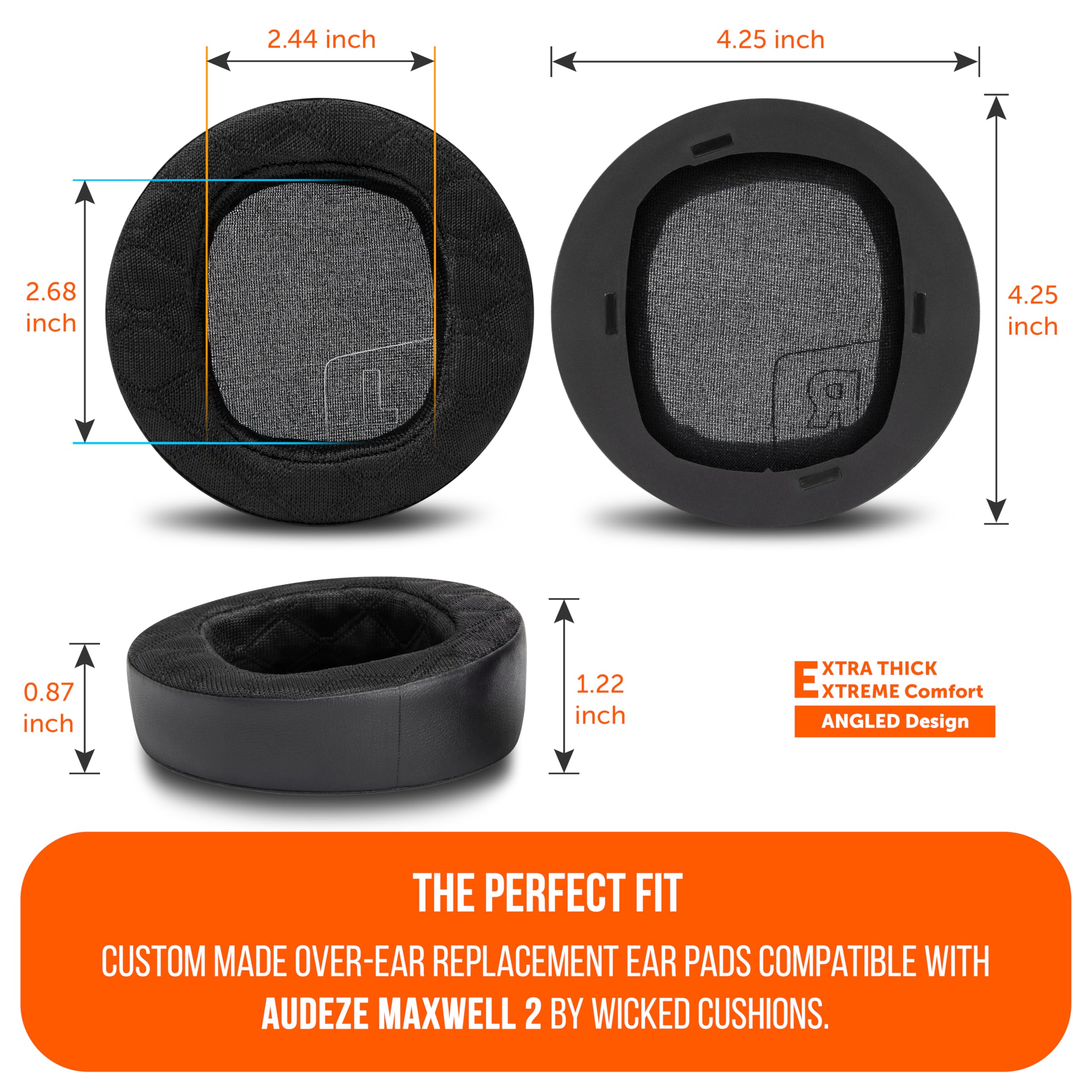 WC Mod Kit Maxwell 2 – Kühlende Gel-Ohrpolster + extra breites Silikon-Kopfband + magnetische Lautsprecherplatten, kompatibel mit Audeze Maxwell 2 von Wicked Cushions | Black